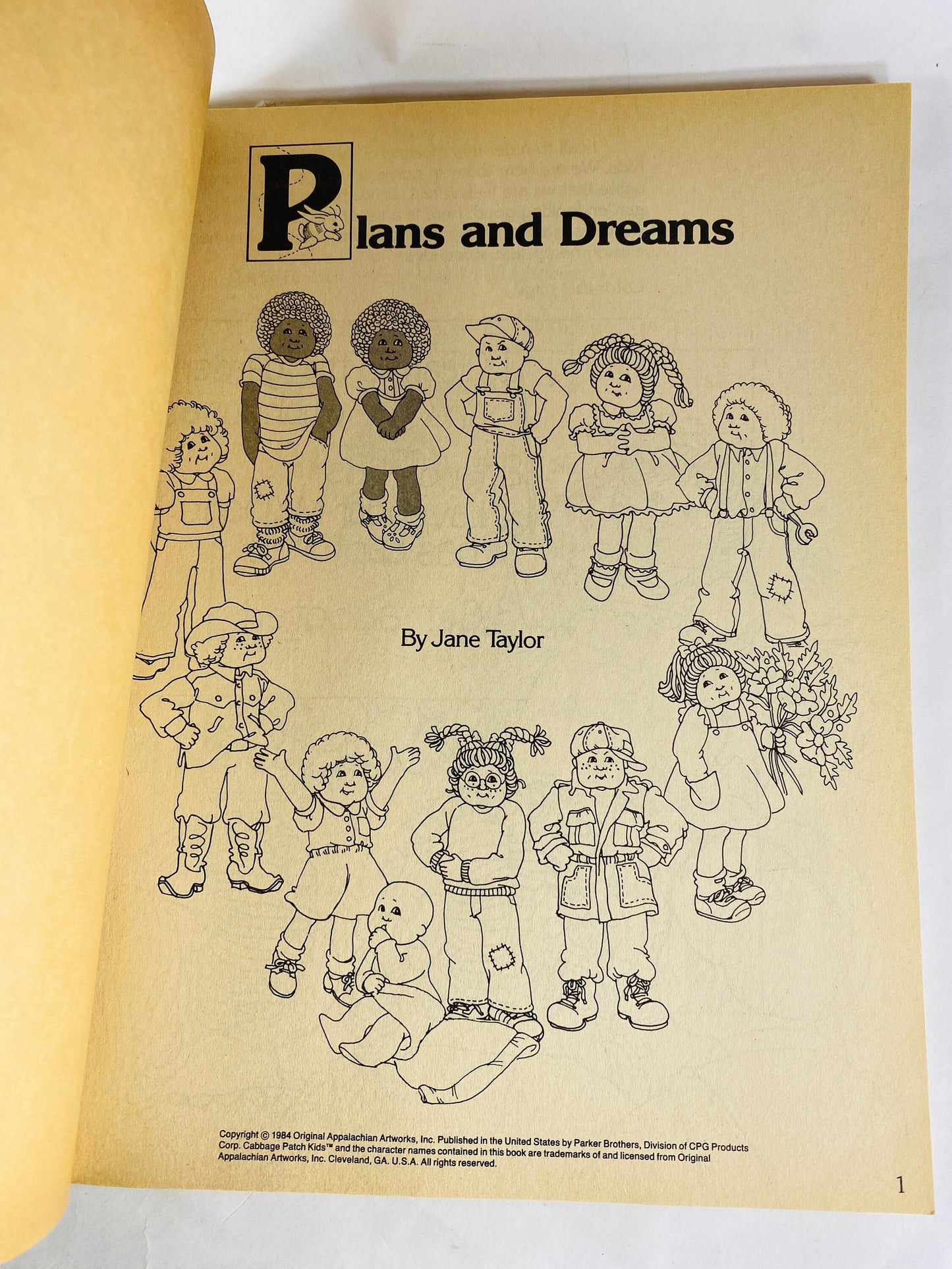 1983 Cabbage Patch Kids Coloring Book Vintage activity book for children from the 1980s with some pages colored. Parker Brothers
