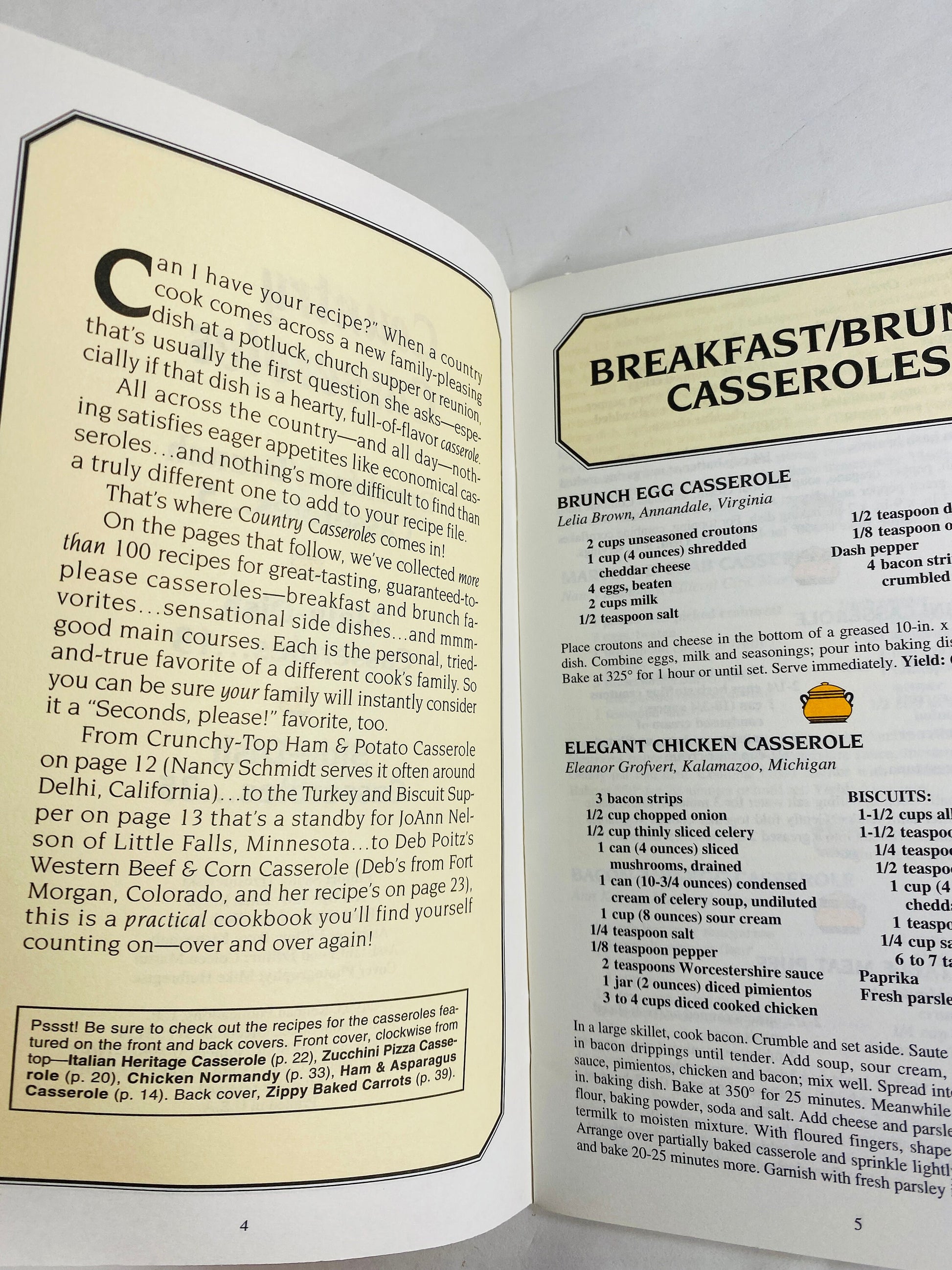 Country Casseroles Vintage cookbook booklet with unusual and traditional breakfast brunch, main and side dish recipes Egg Souffle seafood