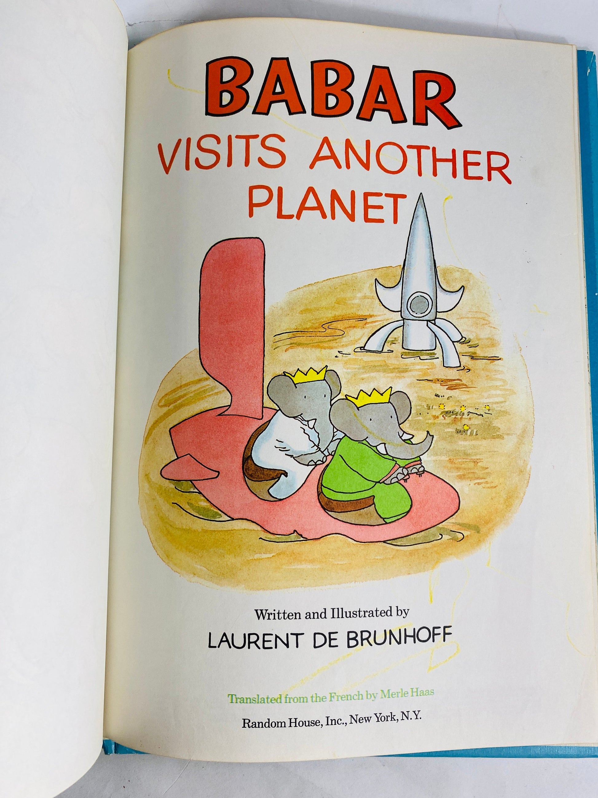 Babar the little elephant Visits another Planet Vintage book circa circa 1972 Laurant de Brunhoff AA Milne Beautiful nursery decor.