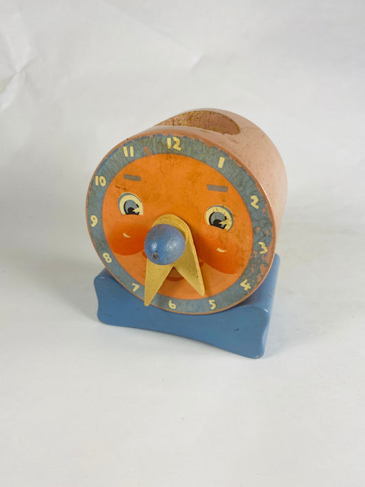 Vintage Solid Wood children’s clock toy blue educational learning decor circa 1940 Nursery gift birth girl boy housewarming