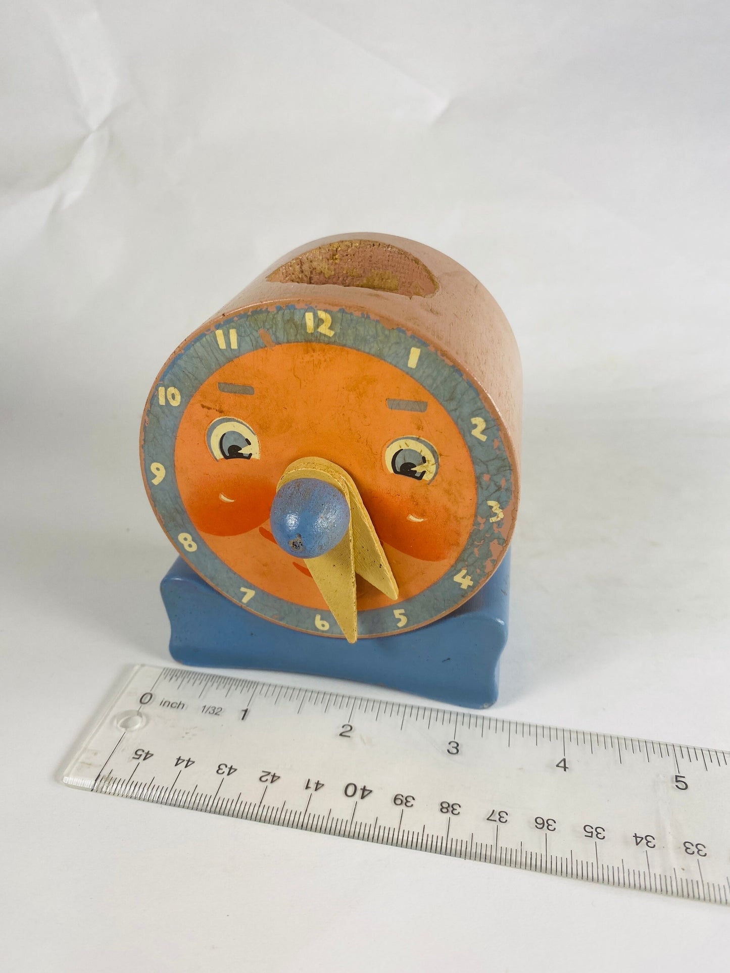 Vintage Solid Wood children’s clock toy blue educational learning decor circa 1940 Nursery gift birth girl boy housewarming