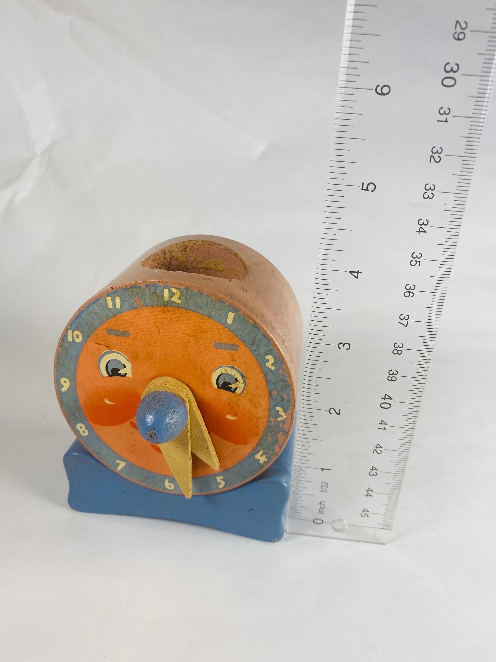 Vintage Solid Wood children’s clock toy blue educational learning decor circa 1940 Nursery gift birth girl boy housewarming
