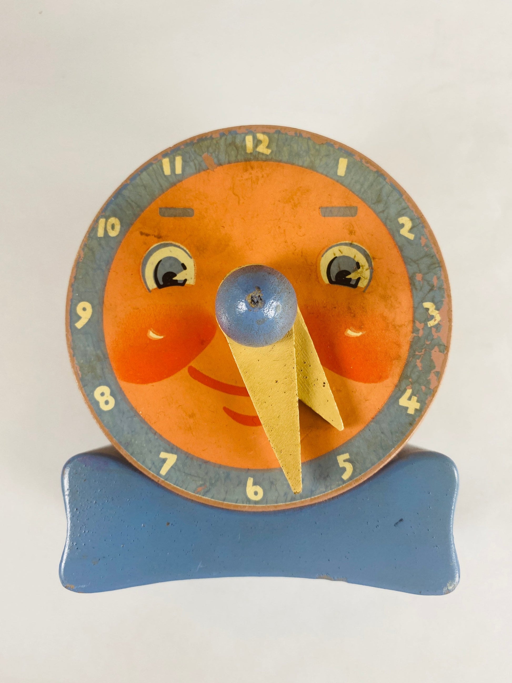 Vintage Solid Wood children’s clock toy blue educational learning decor circa 1940 Nursery gift birth girl boy housewarming
