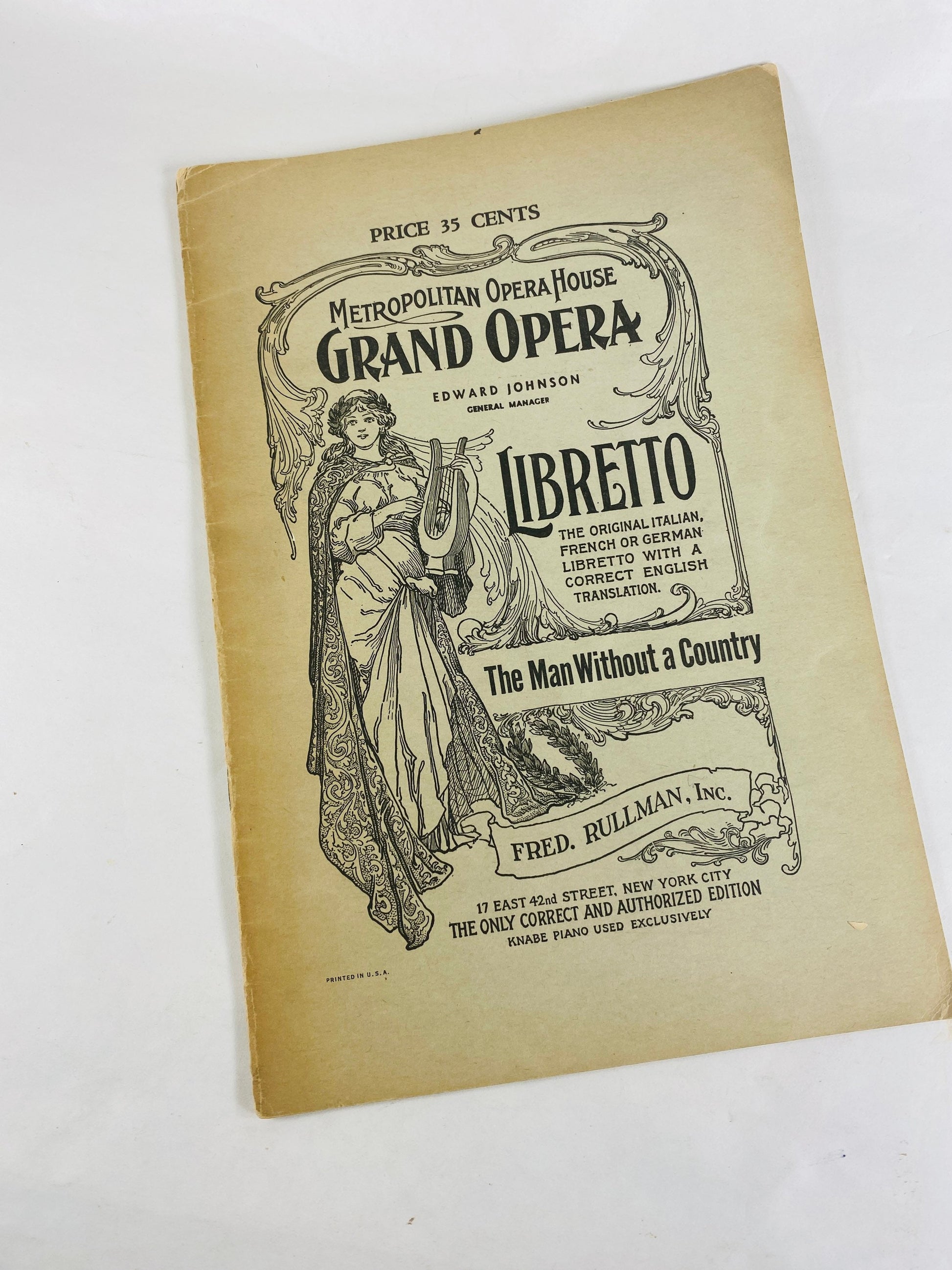 1910 Metropolitan Grand Opera House New York City, NY. OFFICIAL lot of 5 libretto program booklets. Marouf Aida Man Without a Country Mignon