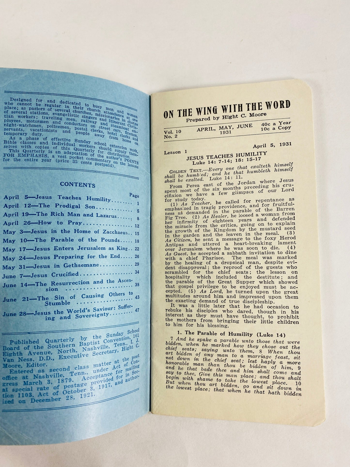 1931 Southern Baptist International Sunday School Lessons On the Wing with the Word vintage paperback booklet quarterly publication