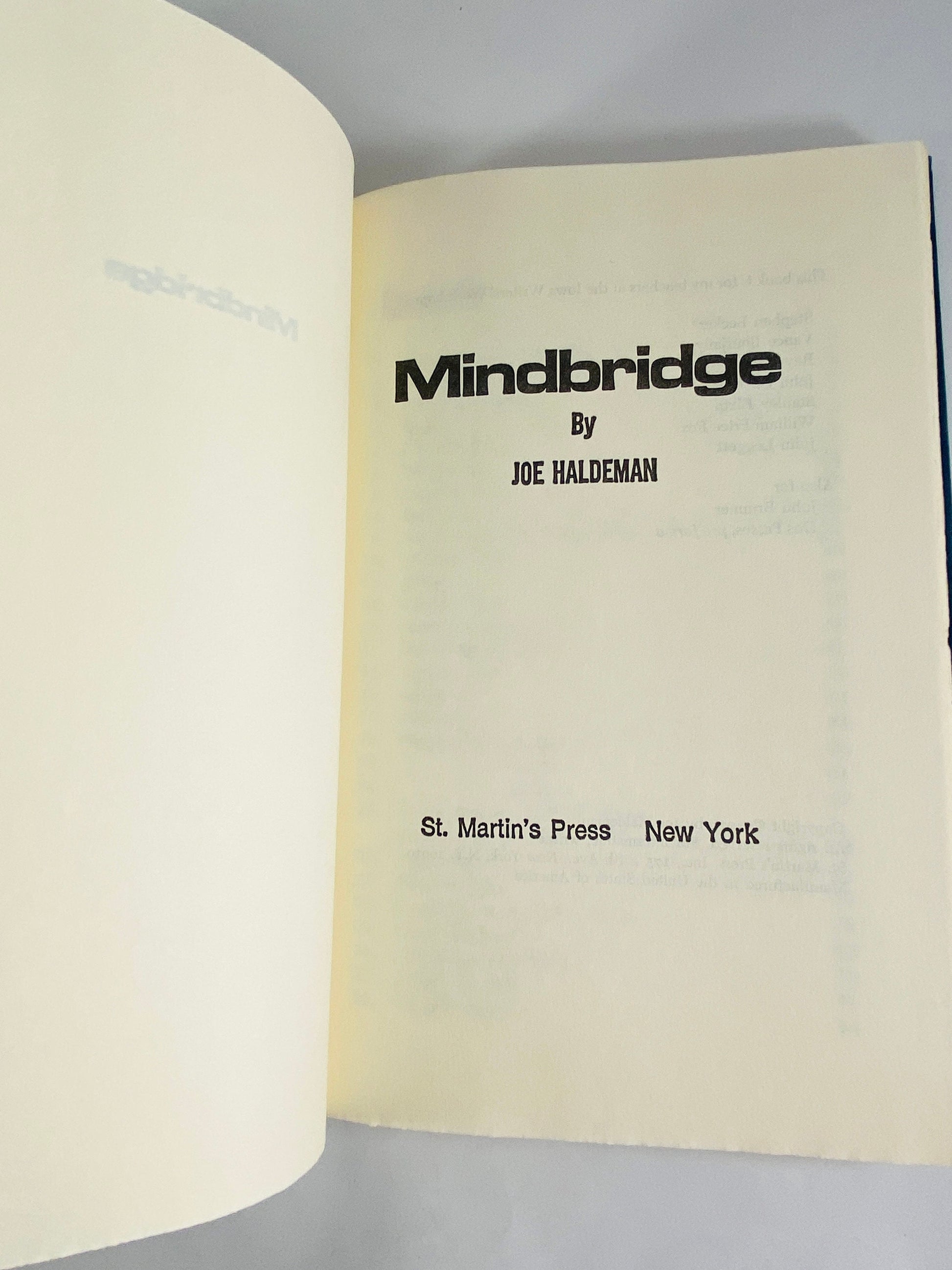1976 Mindbridge by Joe Haldeman vintage scifi book about the discovery of a remarkable alien technology light years from Earth