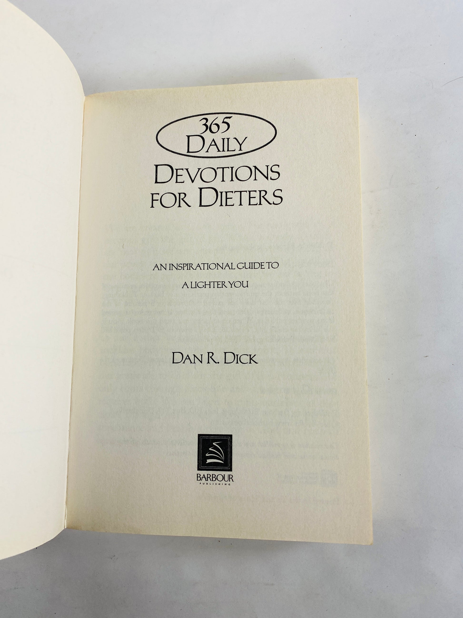 Daily Devotions for Dieters vintage paperback book with Christian inspirations for weight loss and strength motivation.