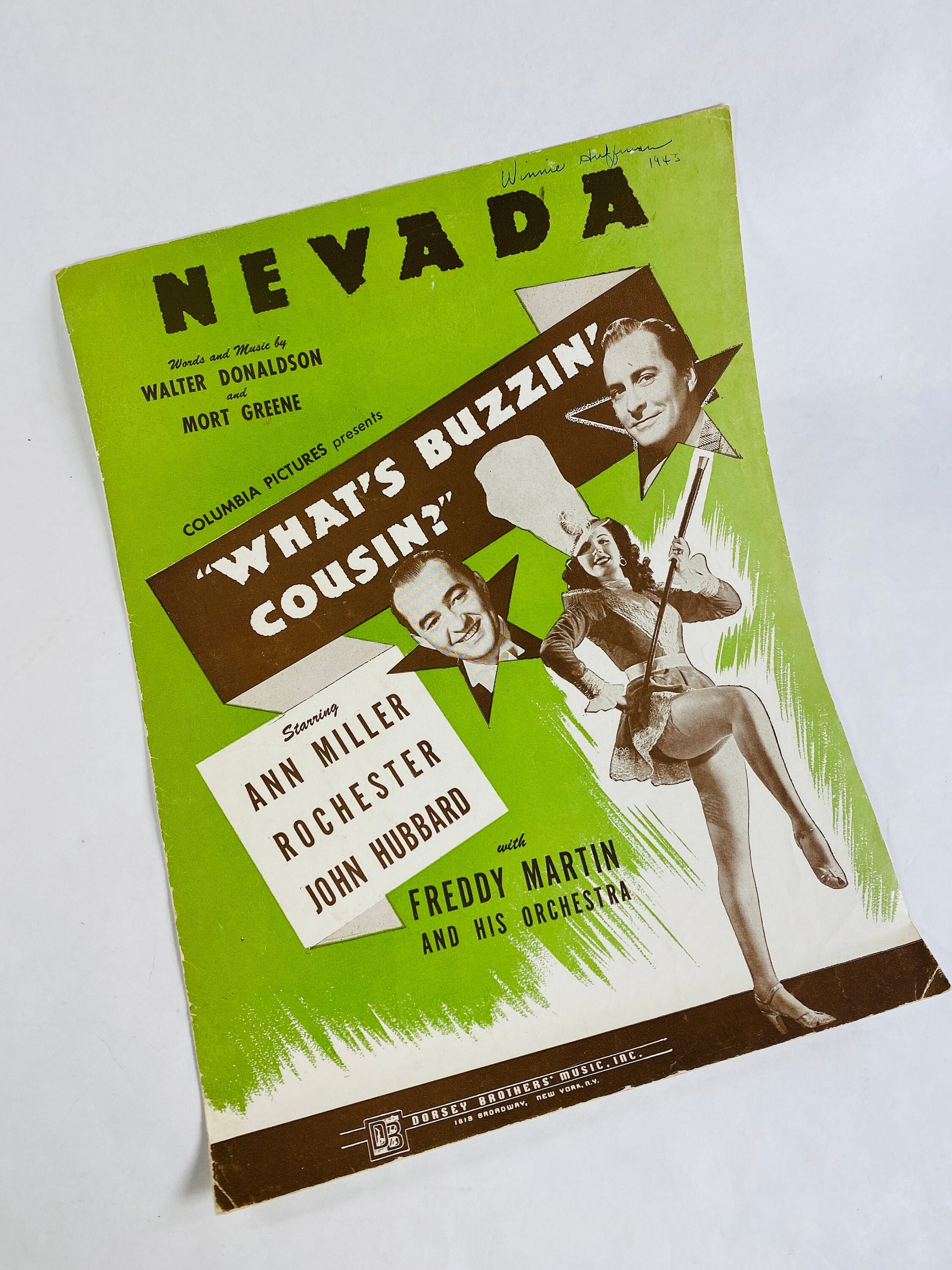 Nevada vintage music score What's Buzzin' Cousin circa 1943 Hollywood film Charles Barton, Harry Sauber and John P Medbury