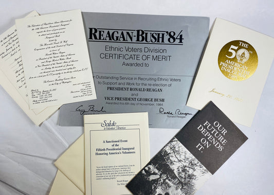 Ronald Reagan 1985 ORIGINAL Inauguration Invitation signed Ethnic Voters certificate letters Authentic vintage President Bush Republican