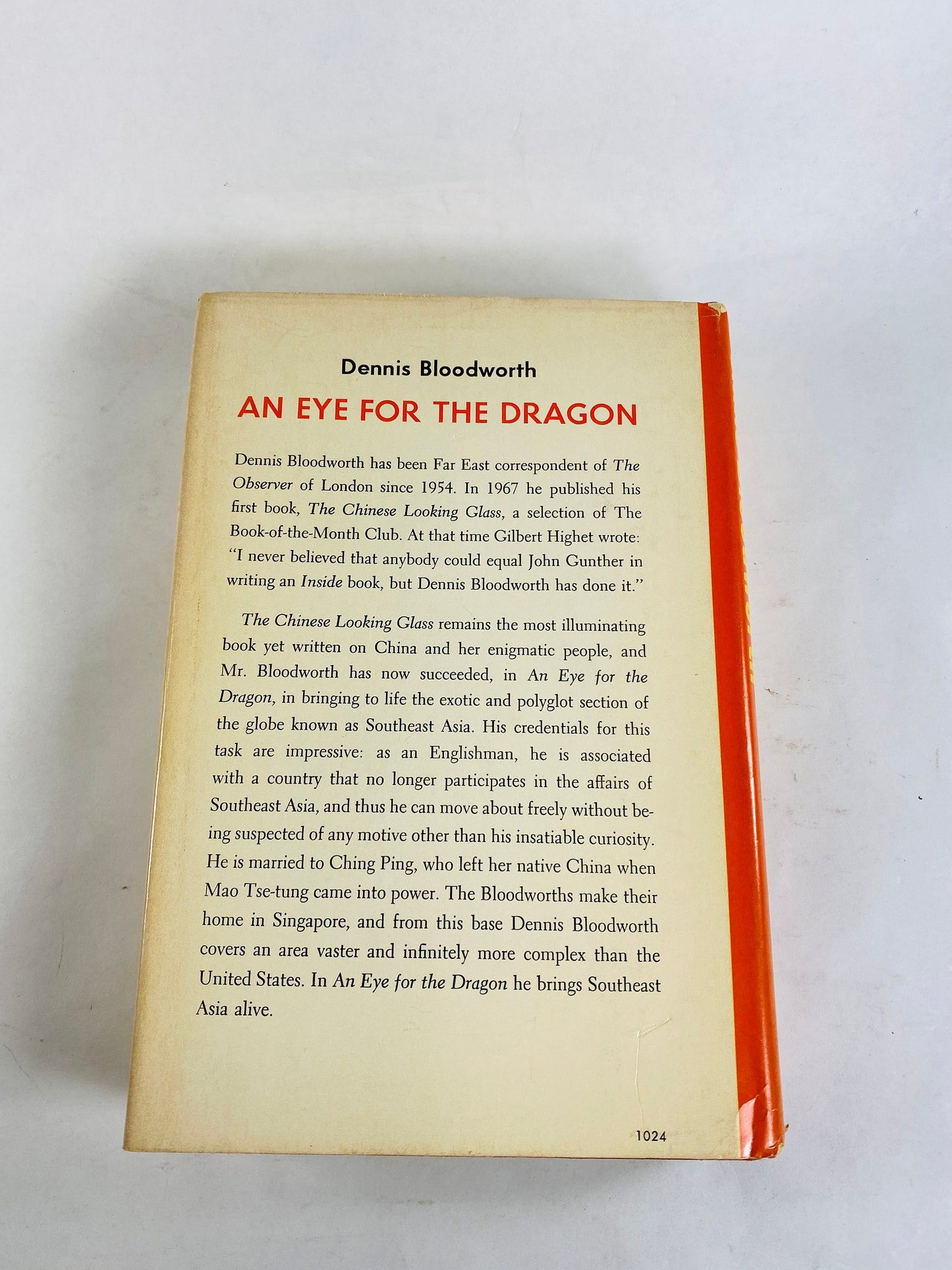 1970 An Eye for the Dragon sequel to Chinese Looking Glass FIRST EDITION vintage book by Dennis Bloodworth Book lover gift