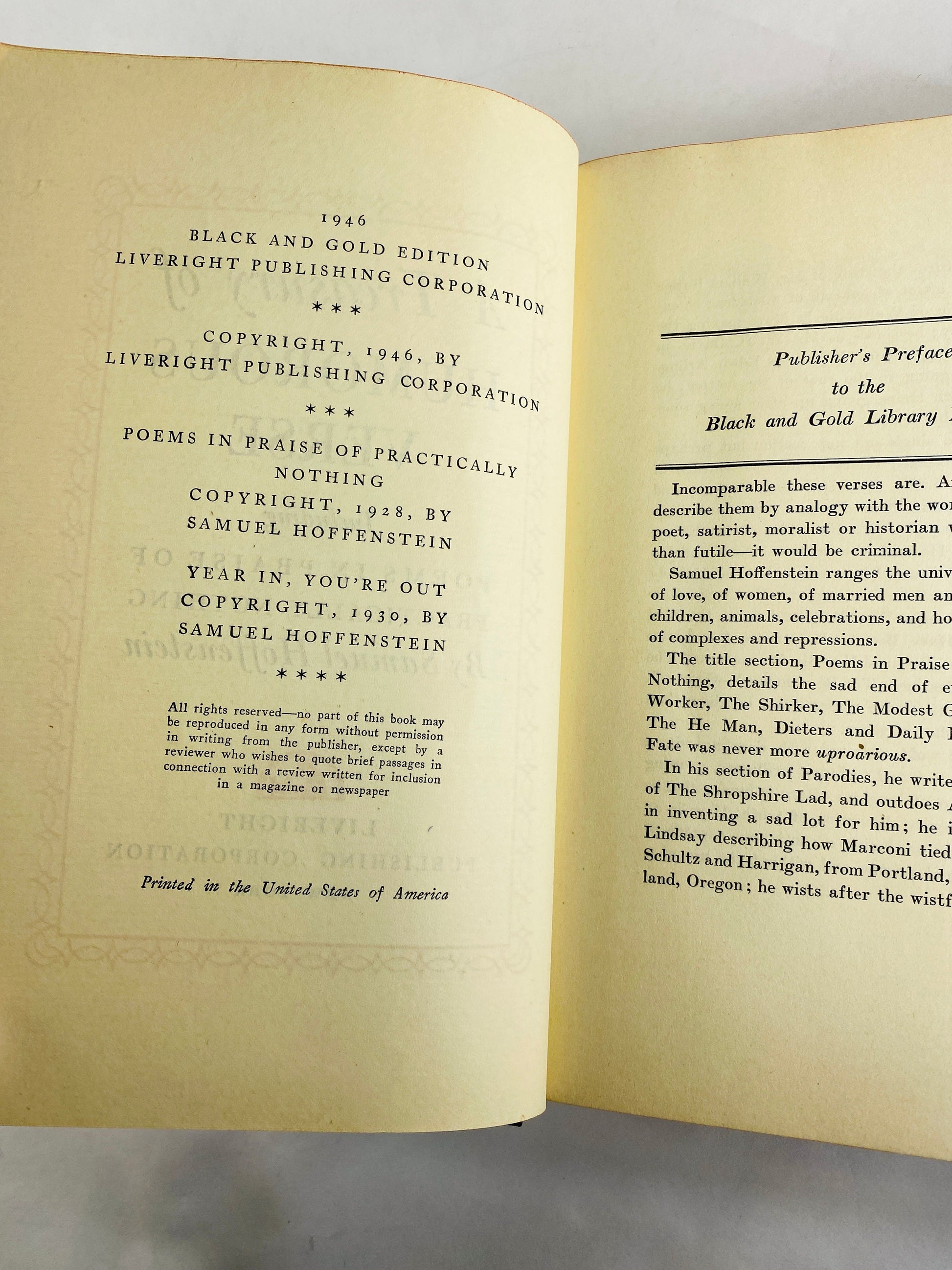 Poems in Praise of Practically Nothing vintage book Treasury of Humorous Verse by Hoffenstein BEAUTIFUL Black and Gold binding