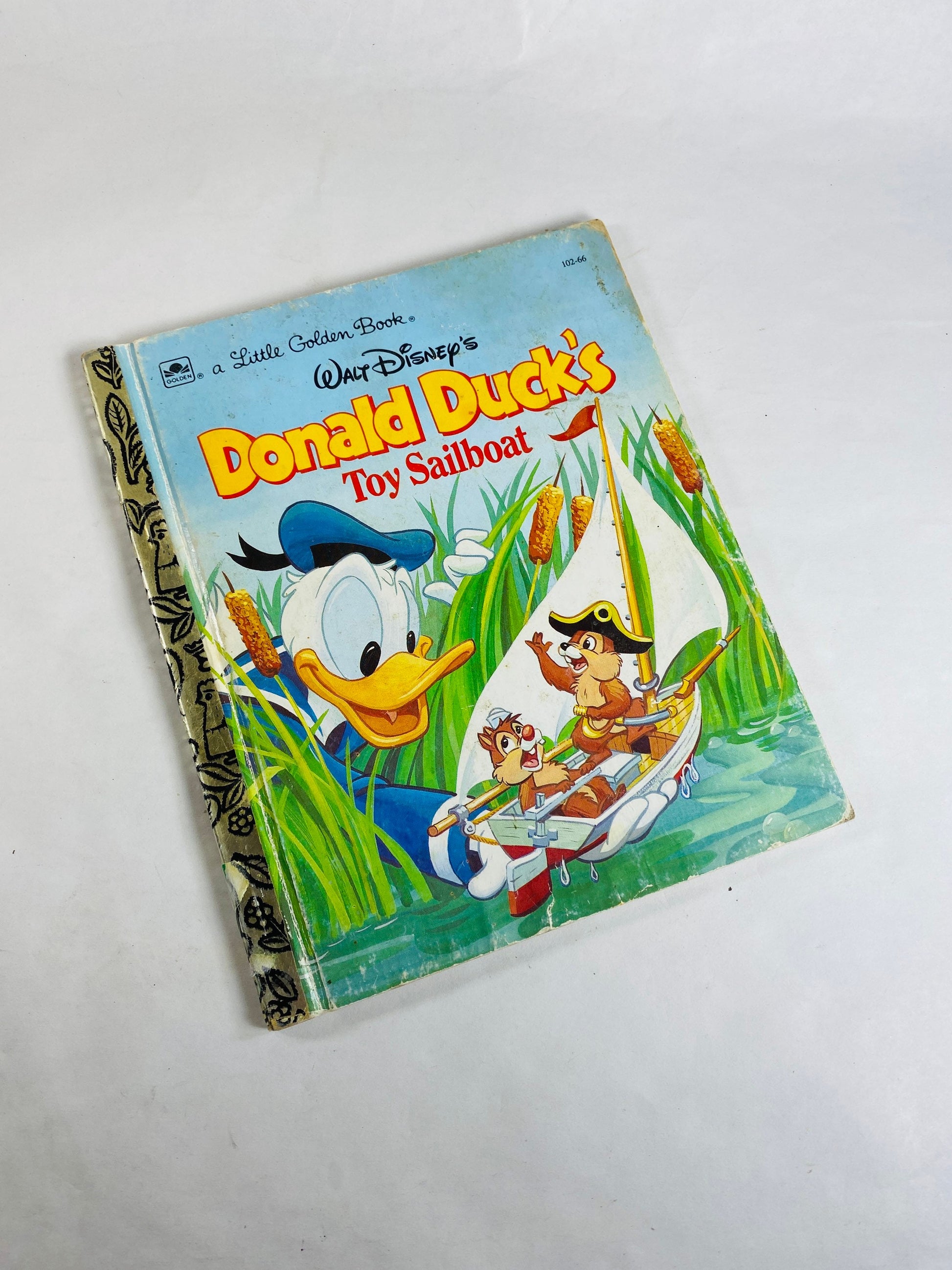 Donald Duck's Toy Sailboat vintage Little Golden Book circa 1990 Children's stories. Walt Disney lover gift Chipmunks.