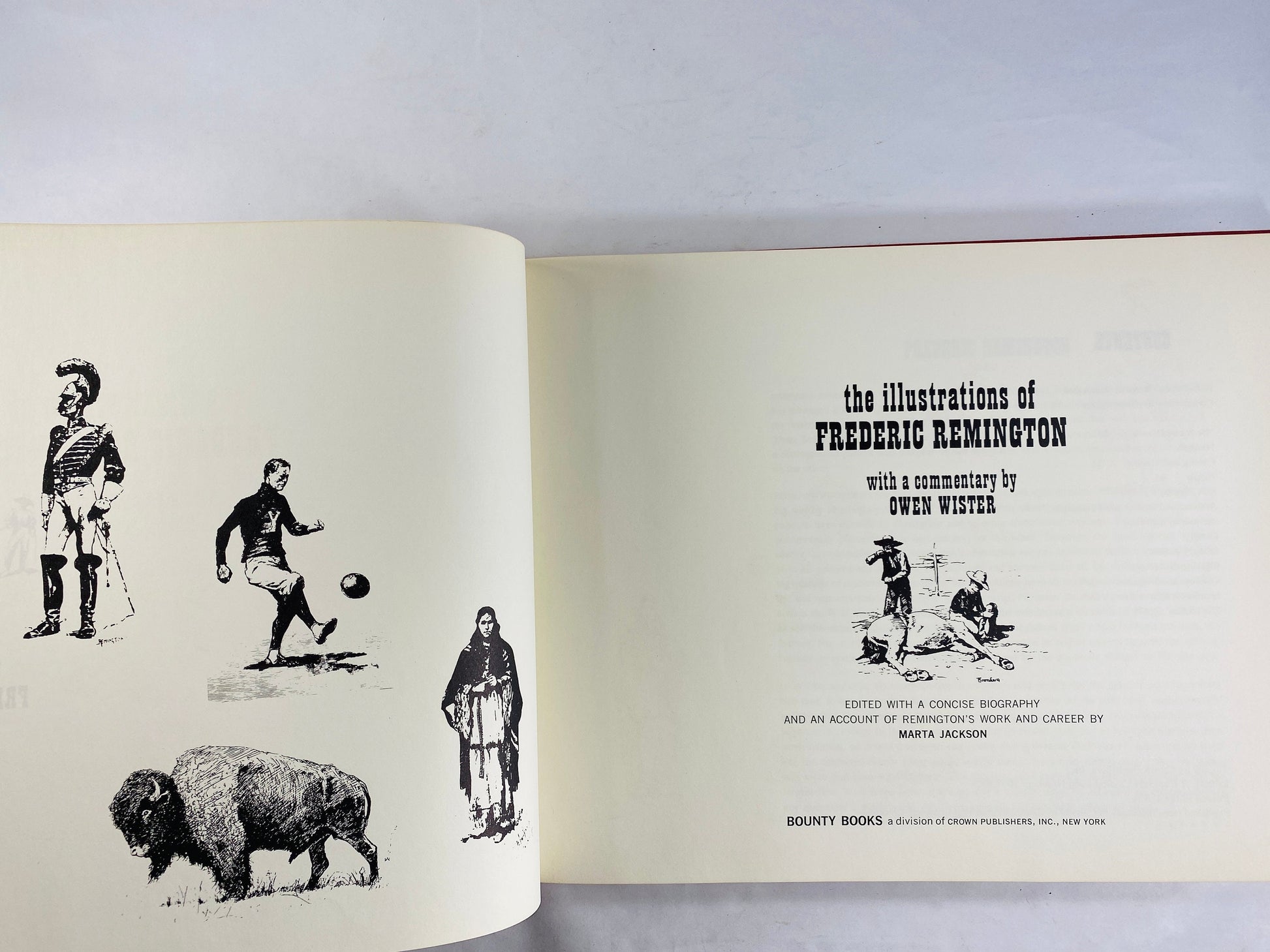 American Old West Frederic Remington artist illustrations vintage book circa 1970 original art. Yellowstone cowboys and war scenes