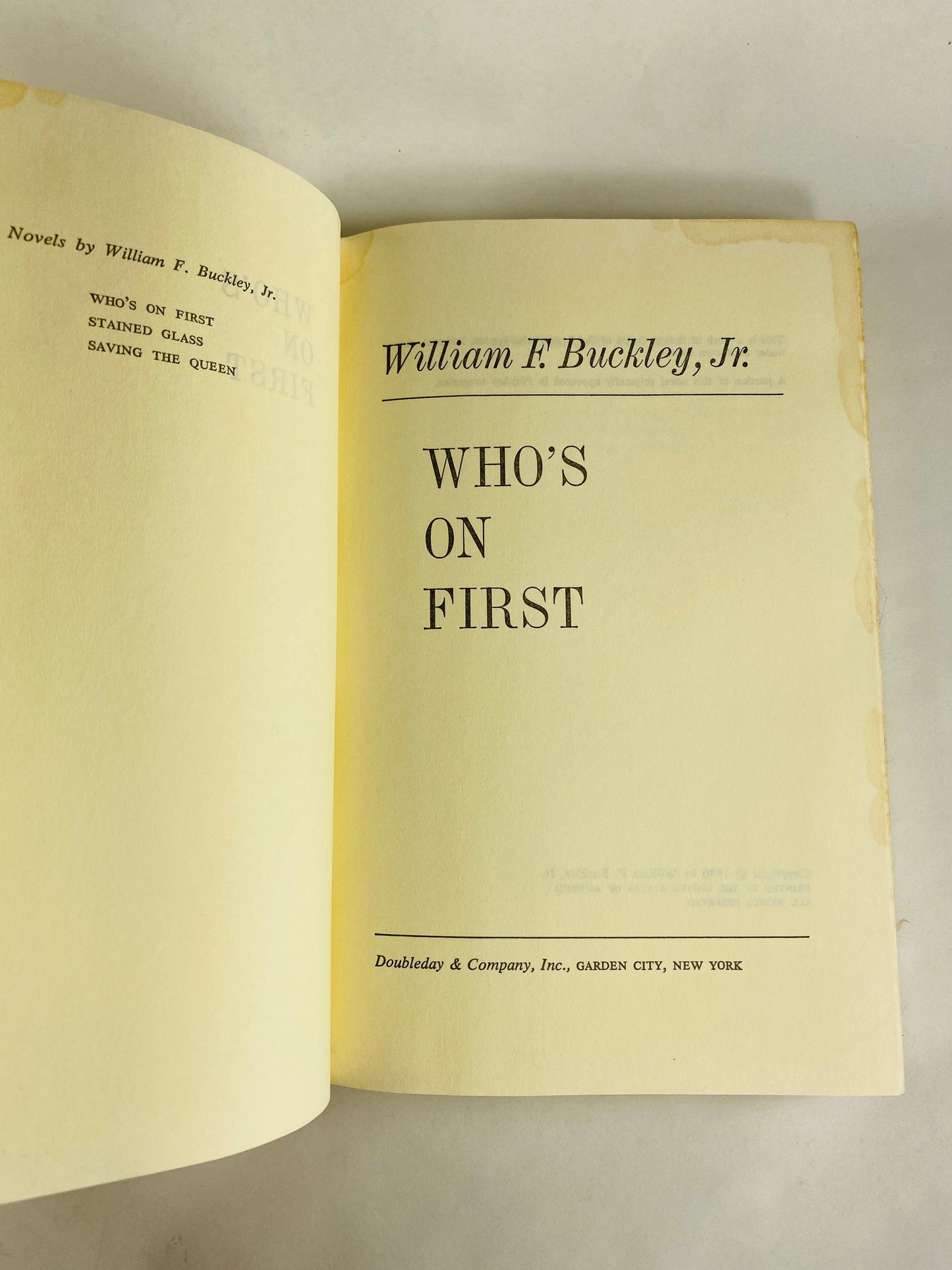 1980 Who's on First by William F Buckley Vintage book about Blackford Oakes and KGB spies in the race for space. Black and green home decor
