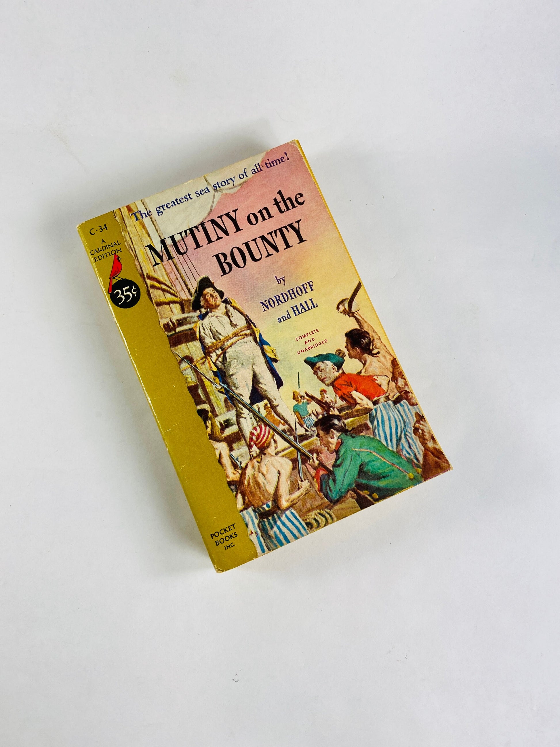 Mutiny on the Bounty by Charles Nordhoff and James Norman Hall vintage paperback book circa 1957 Pocket Cardinal basis of films and musical