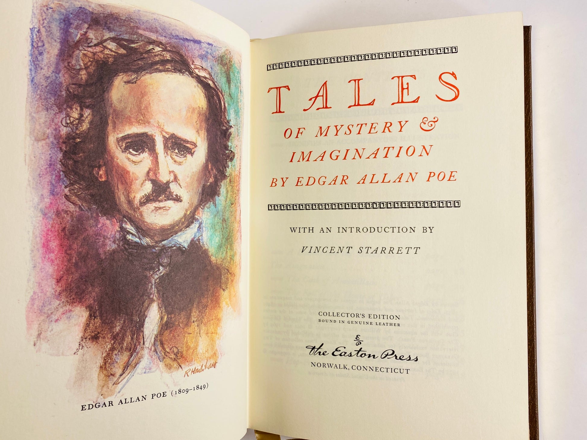 Edgar Allan Poe Easton Press vintage poetry book circa 1975 Beautiful brown leather binding with gold leaf embossing