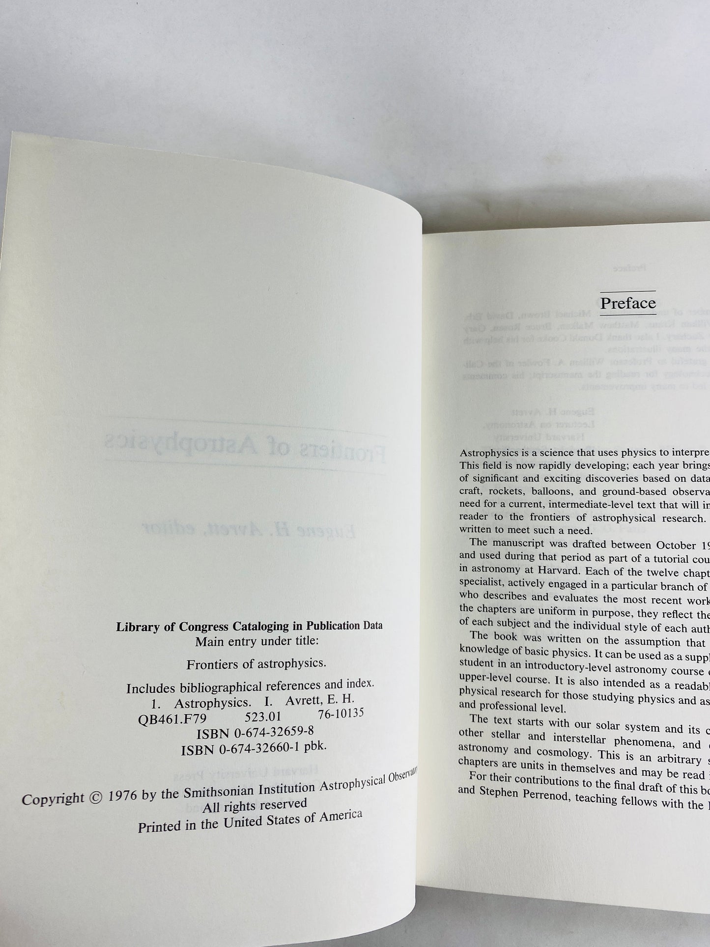 Frontiers of Astrophysics vintage book by Eugene Avrett circa 1976 Solar System Galactic Masers Cosmology Philosophy Quantum phenomena