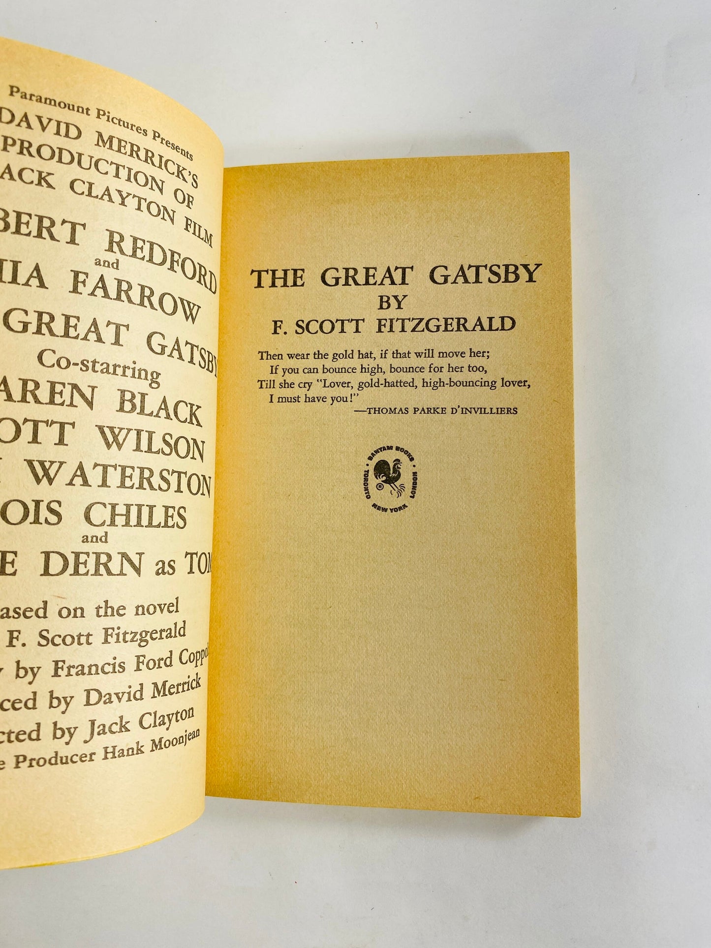 Great Gatsby by F Scott Fitzgerald Vintage paperback book circa 1974 Bantam edition with Paramount Pictures movie cover
