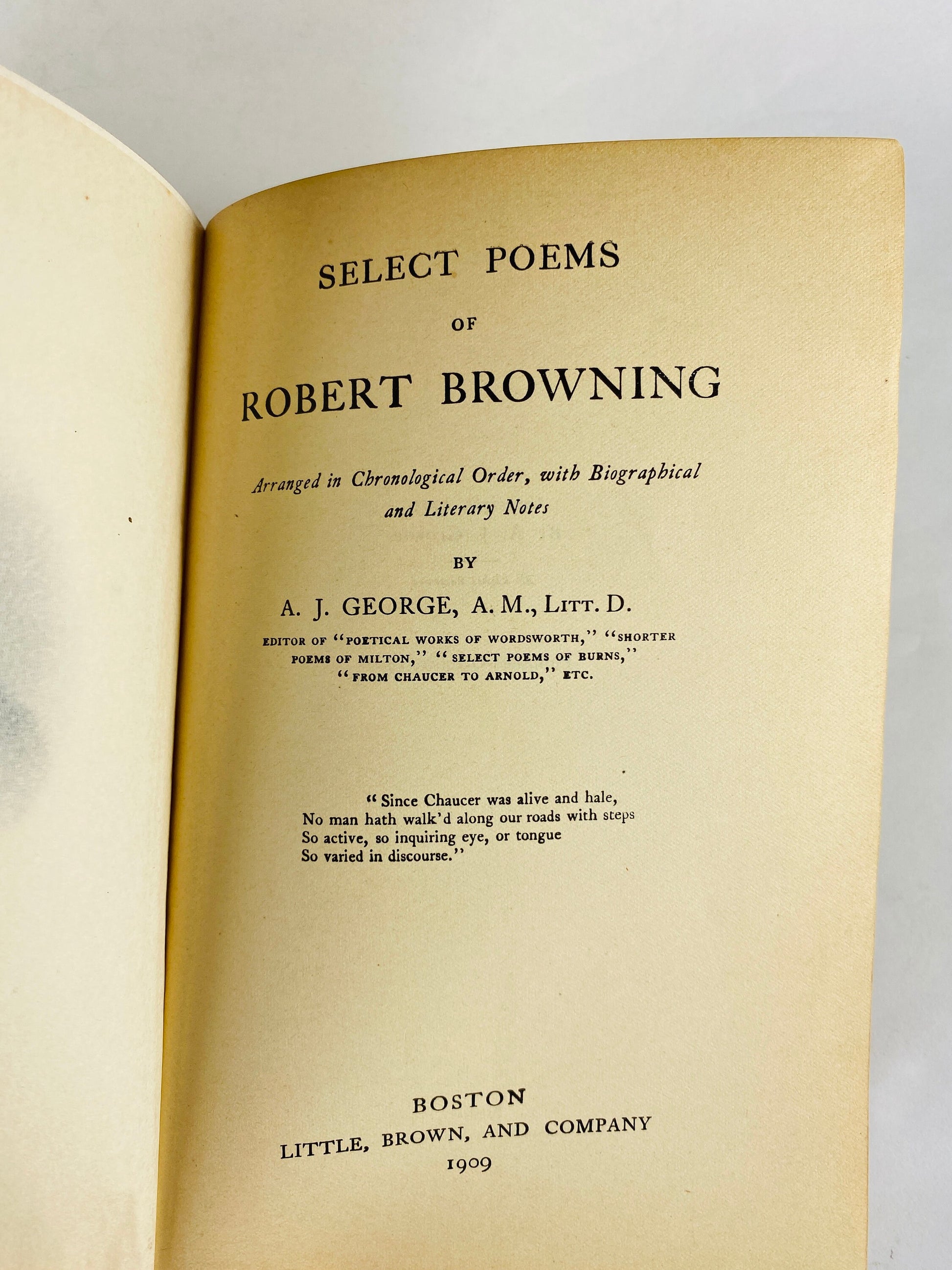 Poetry of Robert Browning vintage book circa 1909 with biography by AJ George. Boston Little Brown and Co Red book decor