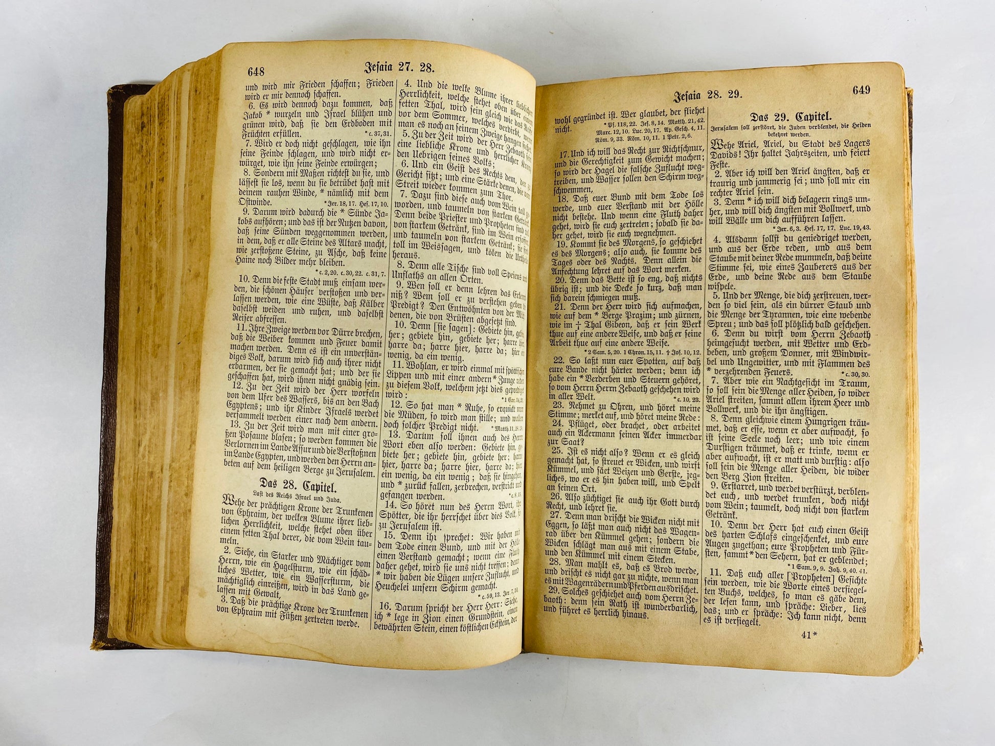 1868 vintage Leather Holy Bible in German with commentary by Martin Luther antique book Poor Condition printed in Frankfurt
