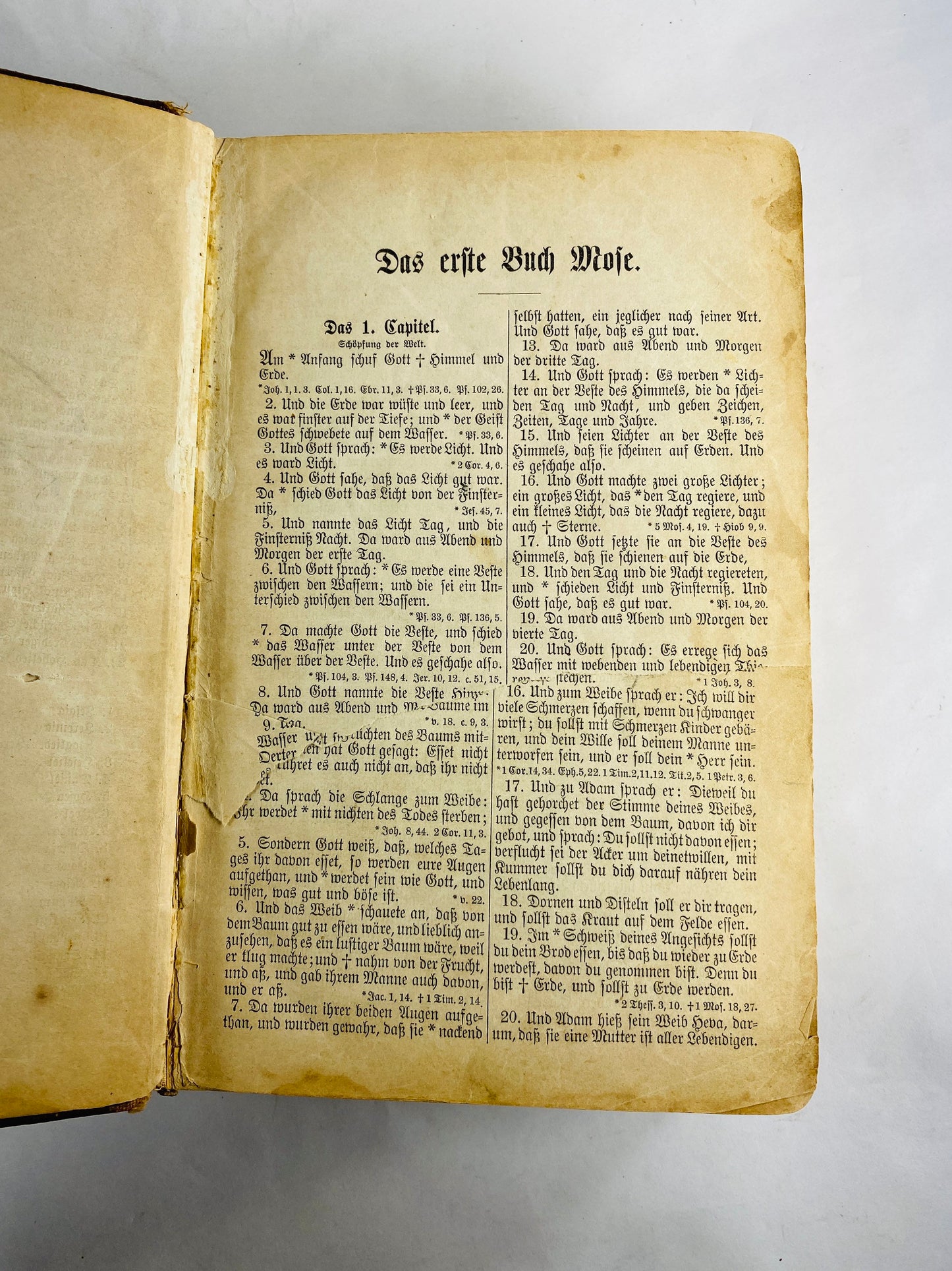 1868 vintage Leather Holy Bible in German with commentary by Martin Luther antique book Poor Condition printed in Frankfurt