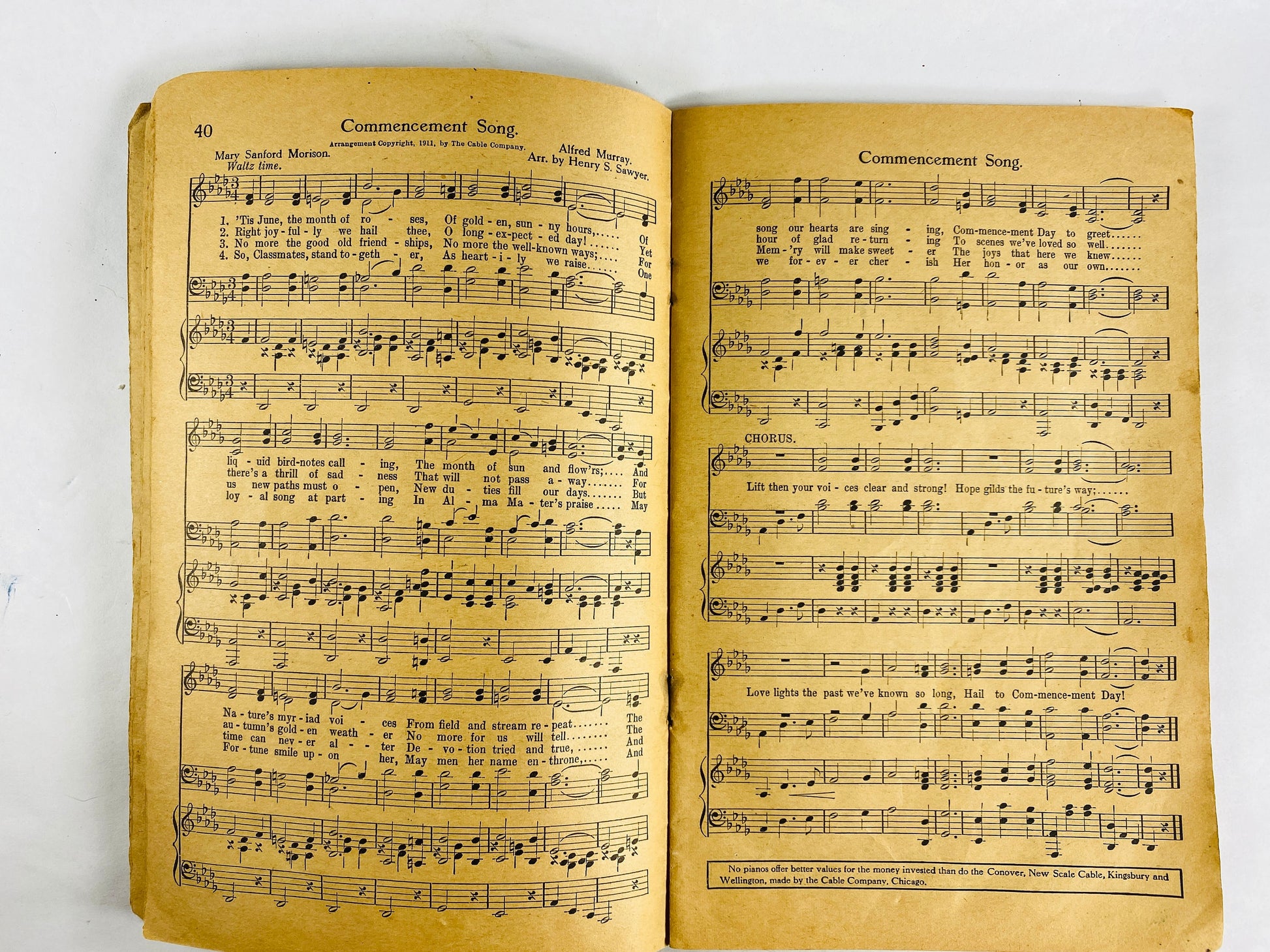 1927 Antique piano music book 100 Best Songs vintage Cable Company booklet Chicago Hark the herald, Jesus Lover of my soul, Jingle Bells