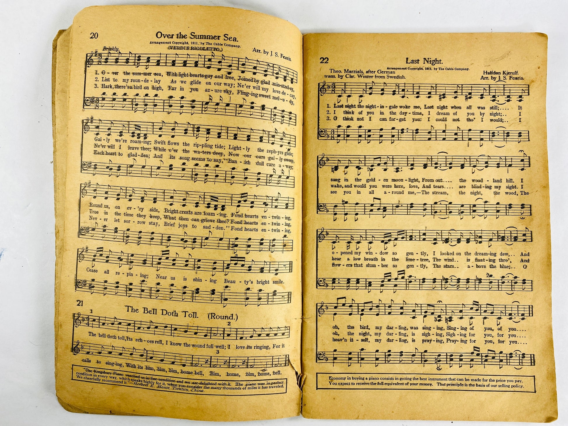 1927 Antique piano music book 100 Best Songs vintage Cable Company booklet Chicago Hark the herald, Jesus Lover of my soul, Jingle Bells