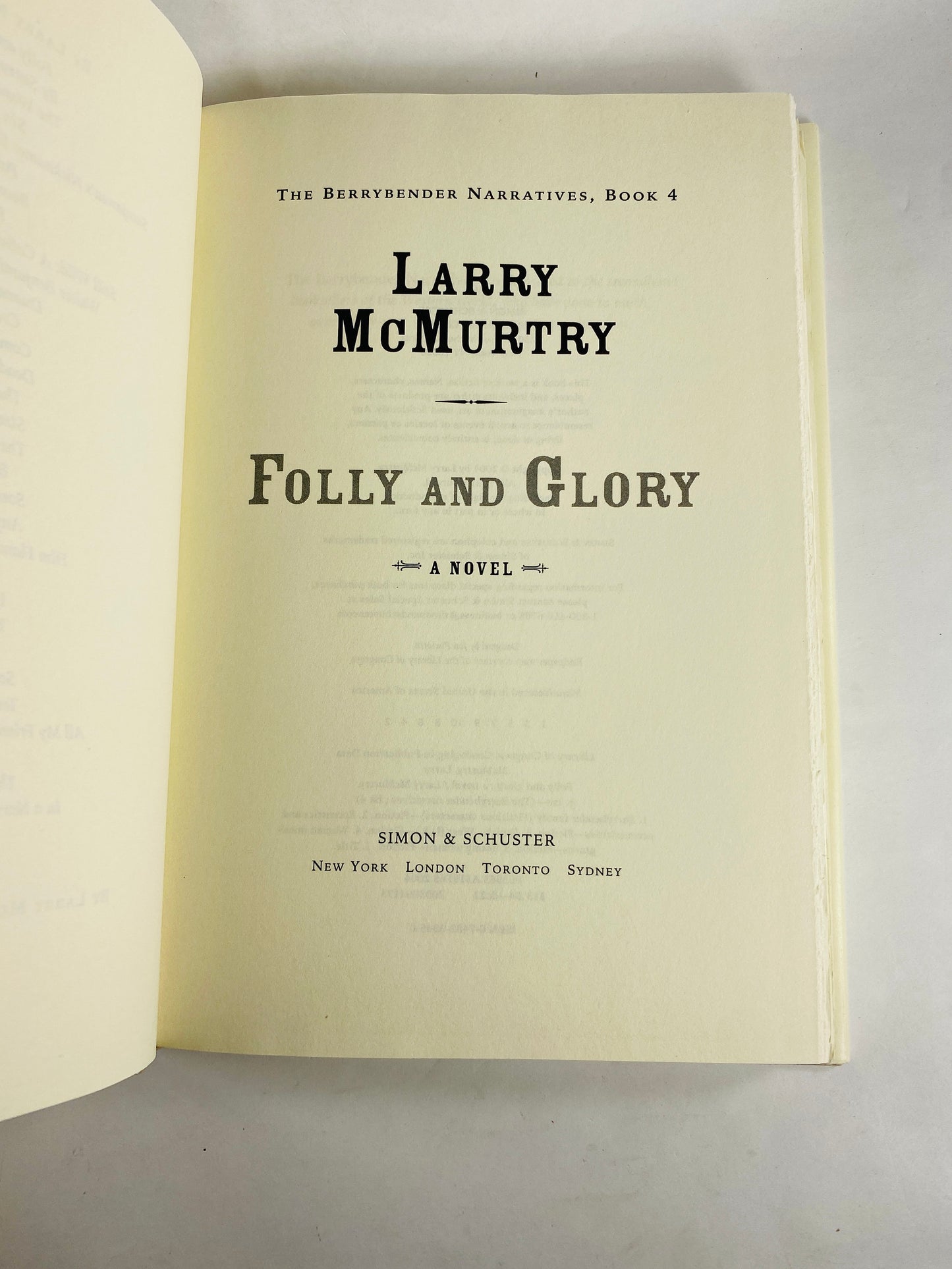 Folly and Glory by Larry McMurtry Vintage FIRST EDITION book Berrybend Narratives Pulitzer Prize author Western Texas Ranger home decor