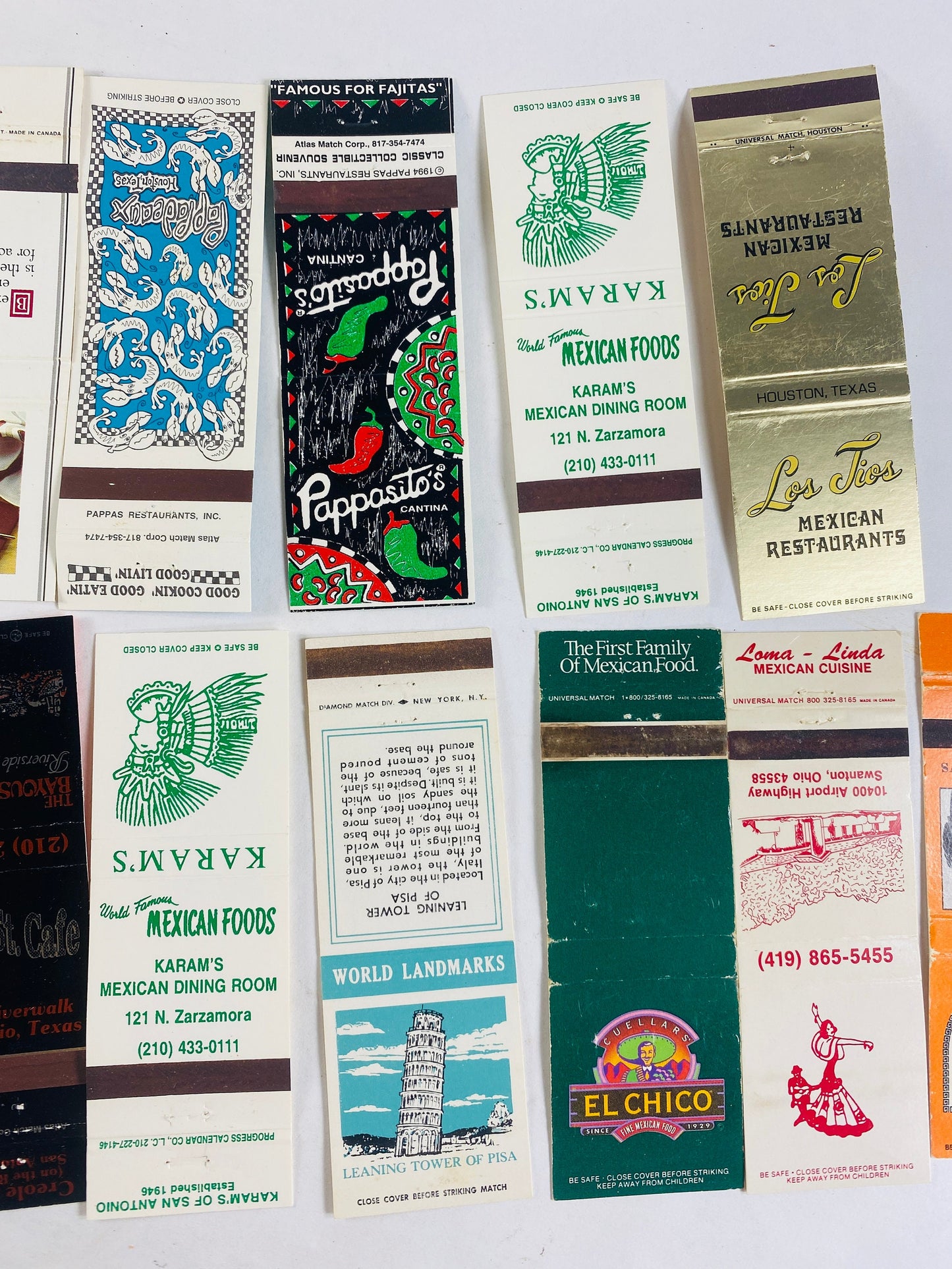 Vintage 1980s Matchbook cover lot advertising Mexican restaurants set. Perfect for crafting scrapbooking and making minitaure blank books!