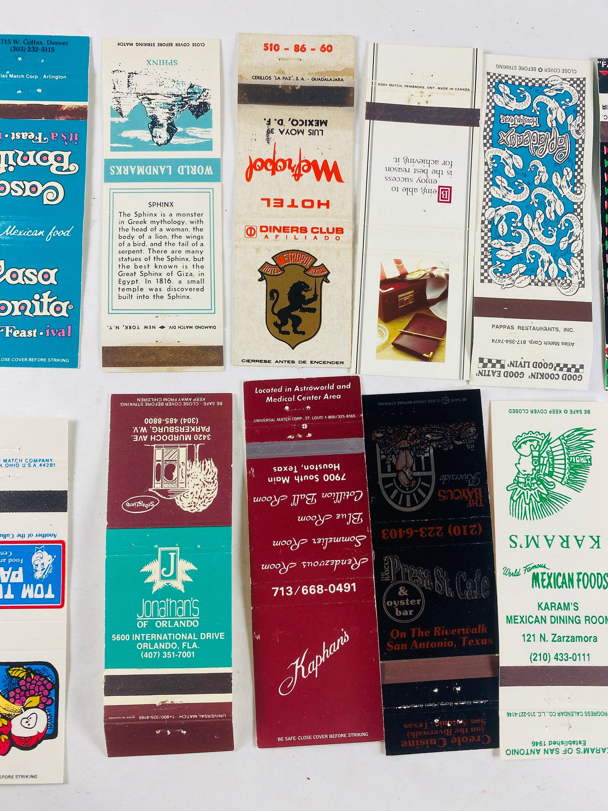 Vintage 1980s Matchbook cover lot advertising Mexican restaurants set. Perfect for crafting scrapbooking and making minitaure blank books!