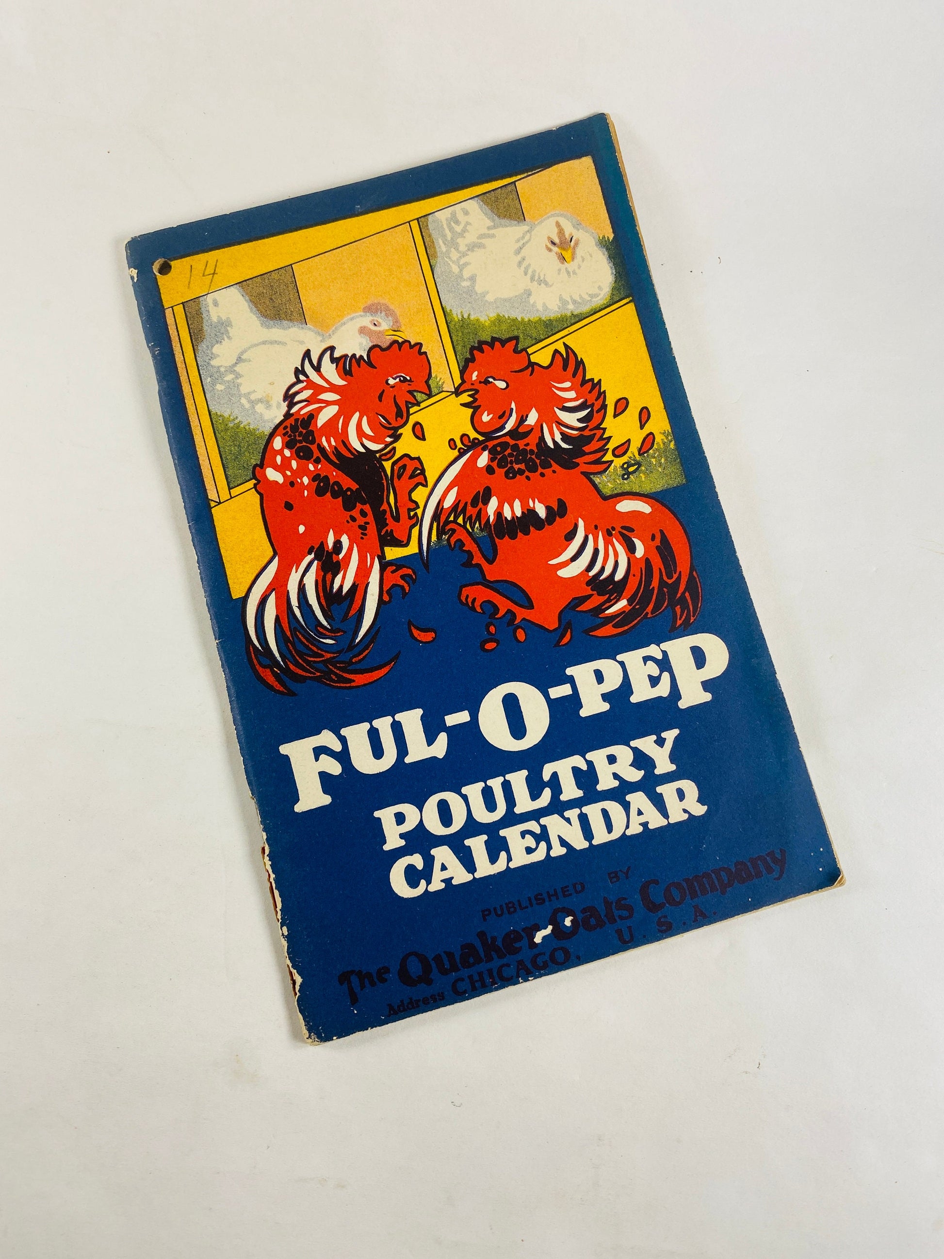 Quaker Oats poultry calendar vintage advertising booklet circa 1950 ORIGINAL collectible blue retro kitchen home decor Chicken Rooster gift