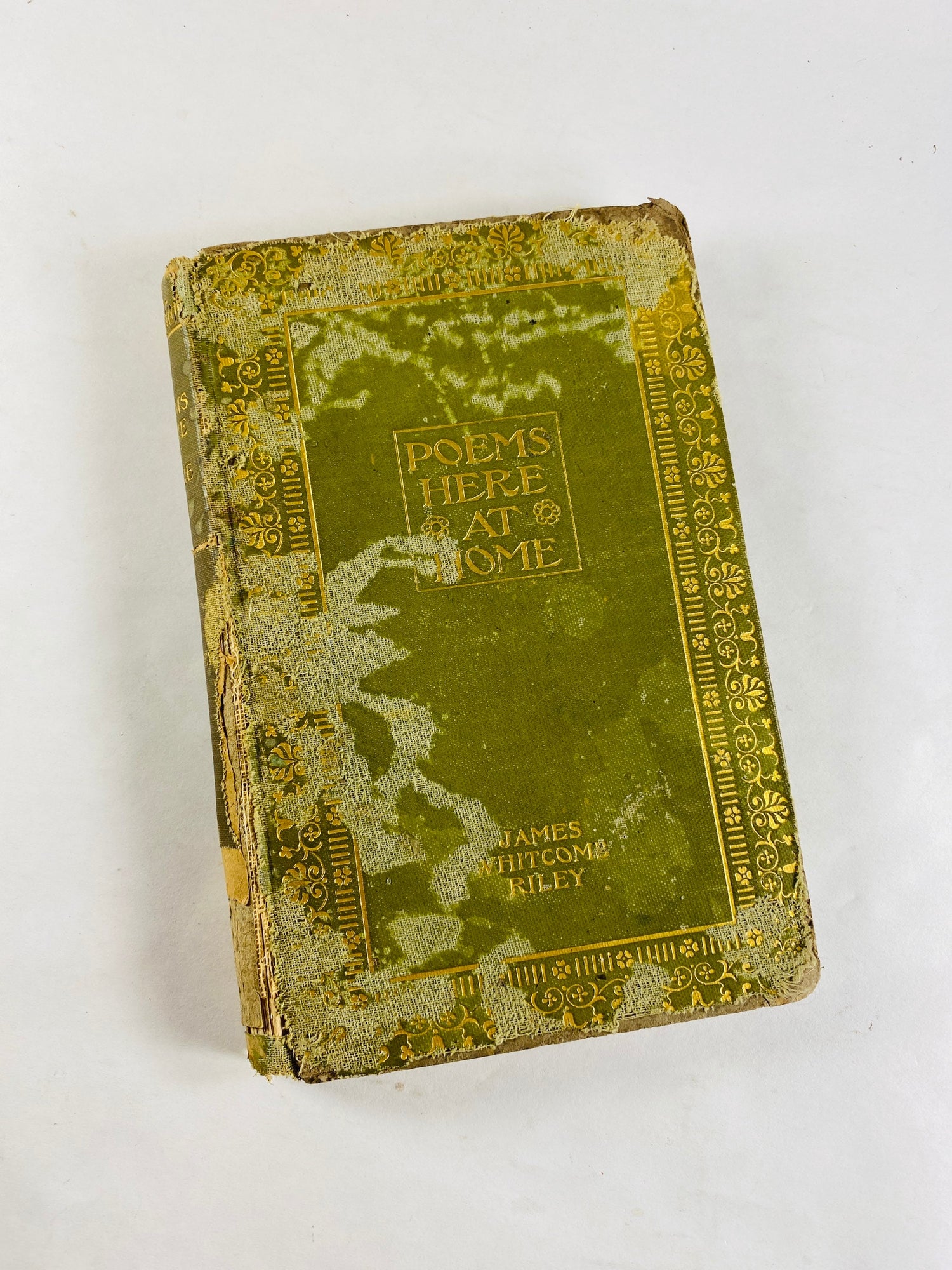 1896 Poems Here at Home by EARLY PRINTING James Whitcomb Riley Vintage book of poetry by this Indiana poet Green vellum embossed gold decor