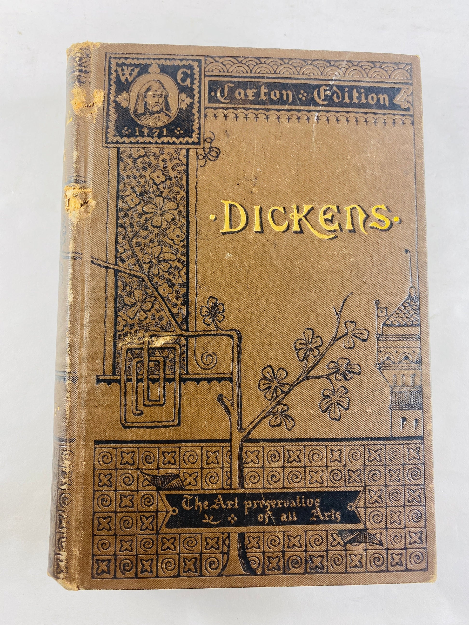 Our Mutual Friend vintage book by Charles Dickens circa 1883 Beautiful brown embossed gold cover. Antique book about Victorian working class