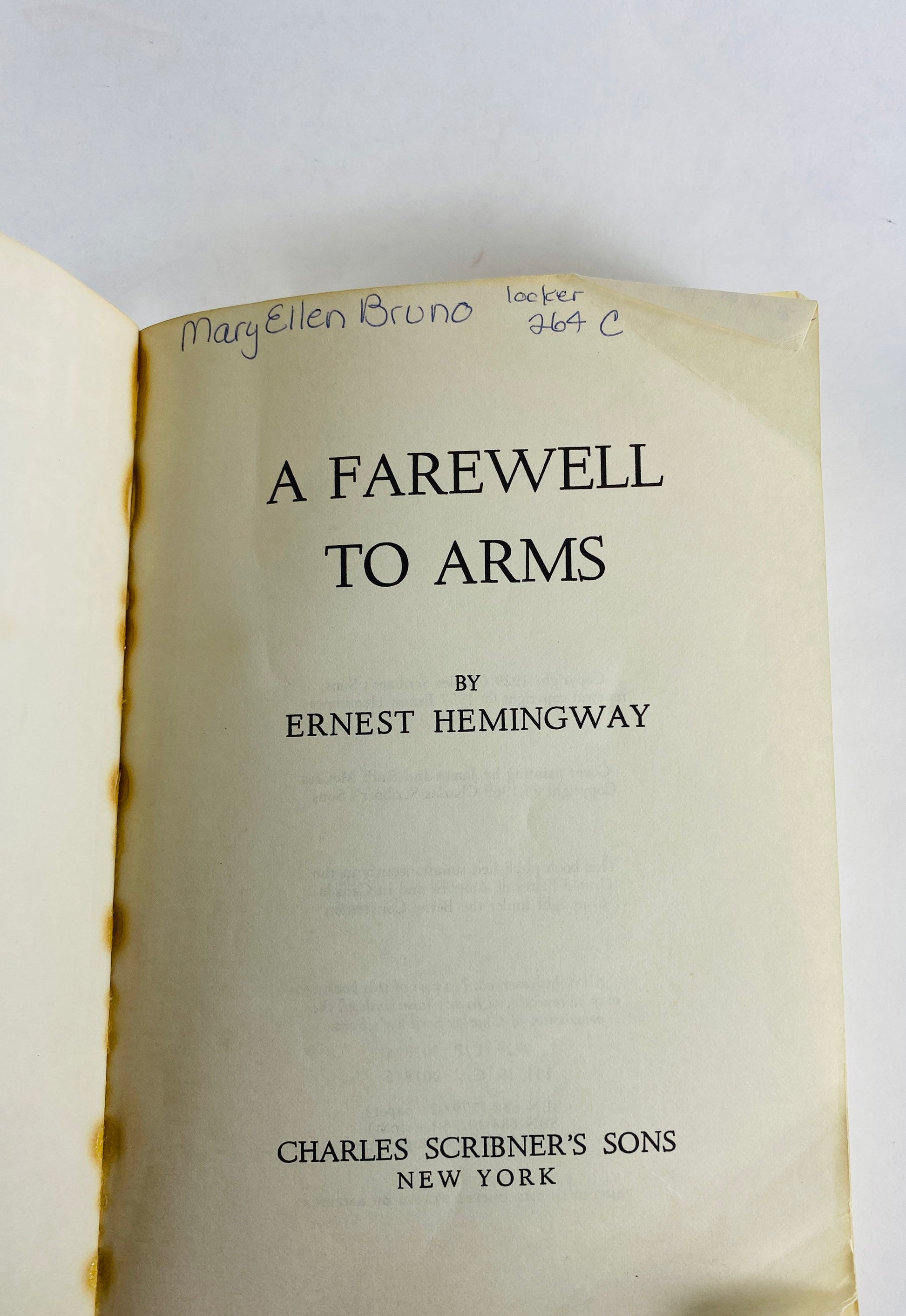 Hemingway Farewell to Arms Vintage Scribner's Library paperback book circa 1969 Grey home office decor. Collectible gift