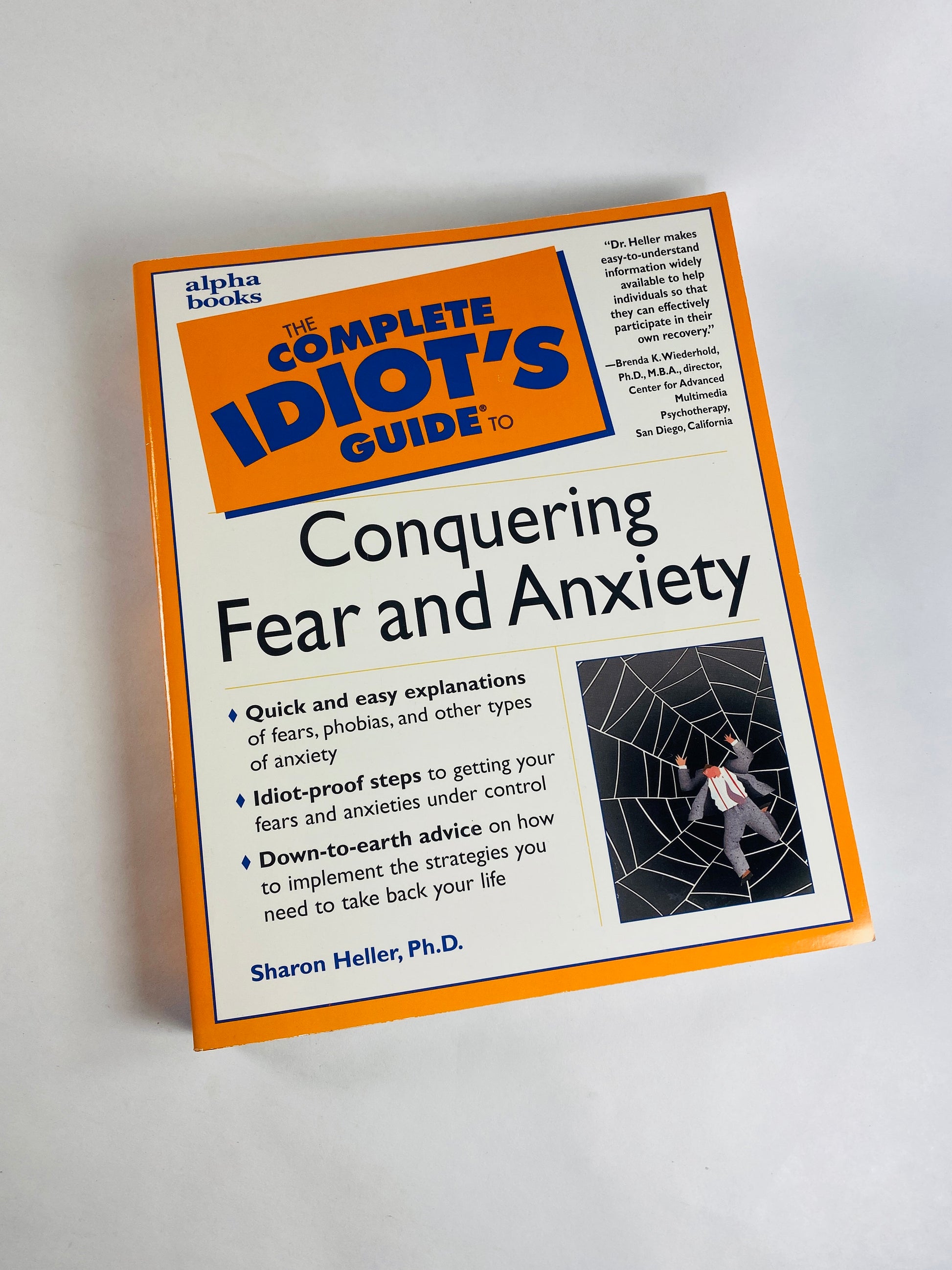 Idiot’s Guide to Conquering Fear and Anxiety vintage paperback book by Sharon Heller reference guide nervous terror and management