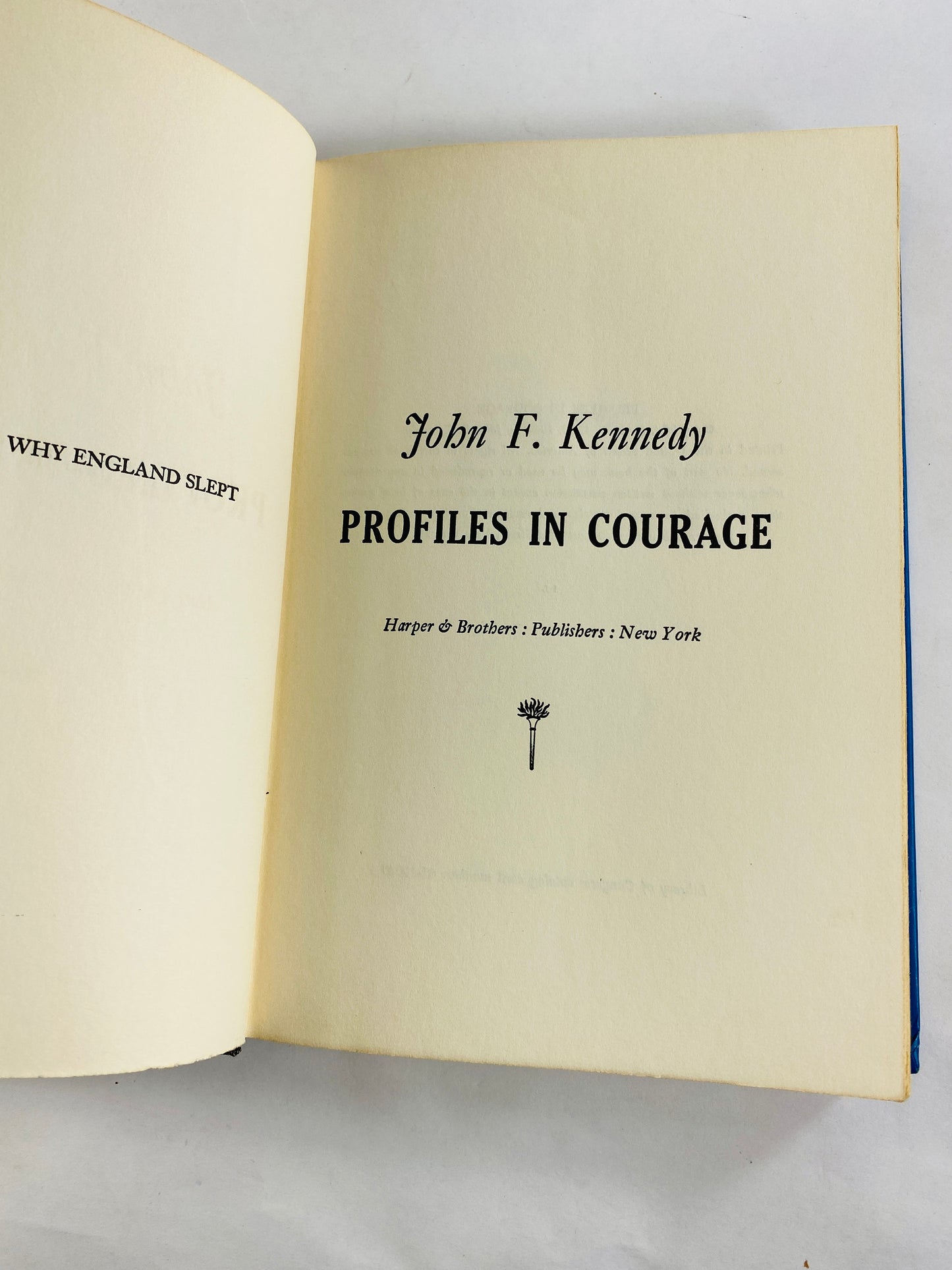 Profiles in Courage by John F Kennedy EARLY PRINTING Vintage Book circa 1961 Pulitzer Prize-Winning Harper & Row blue bookshelf decor JFK