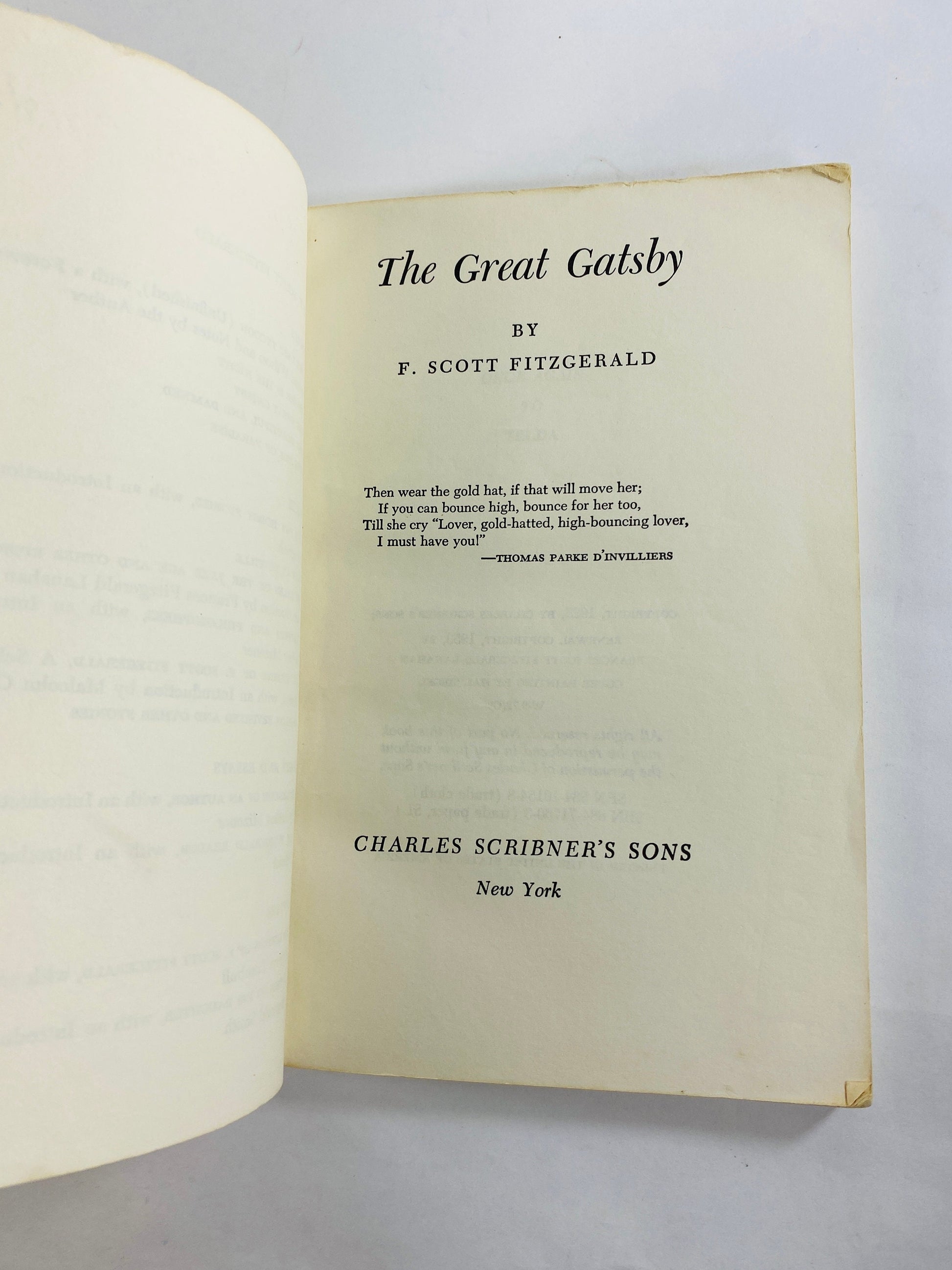 Great Gatsby vintage paperback book by F Scott Fitzgerald circa 1953 Scribner Library Classic Chanukah Christmas gift stocking stuffer