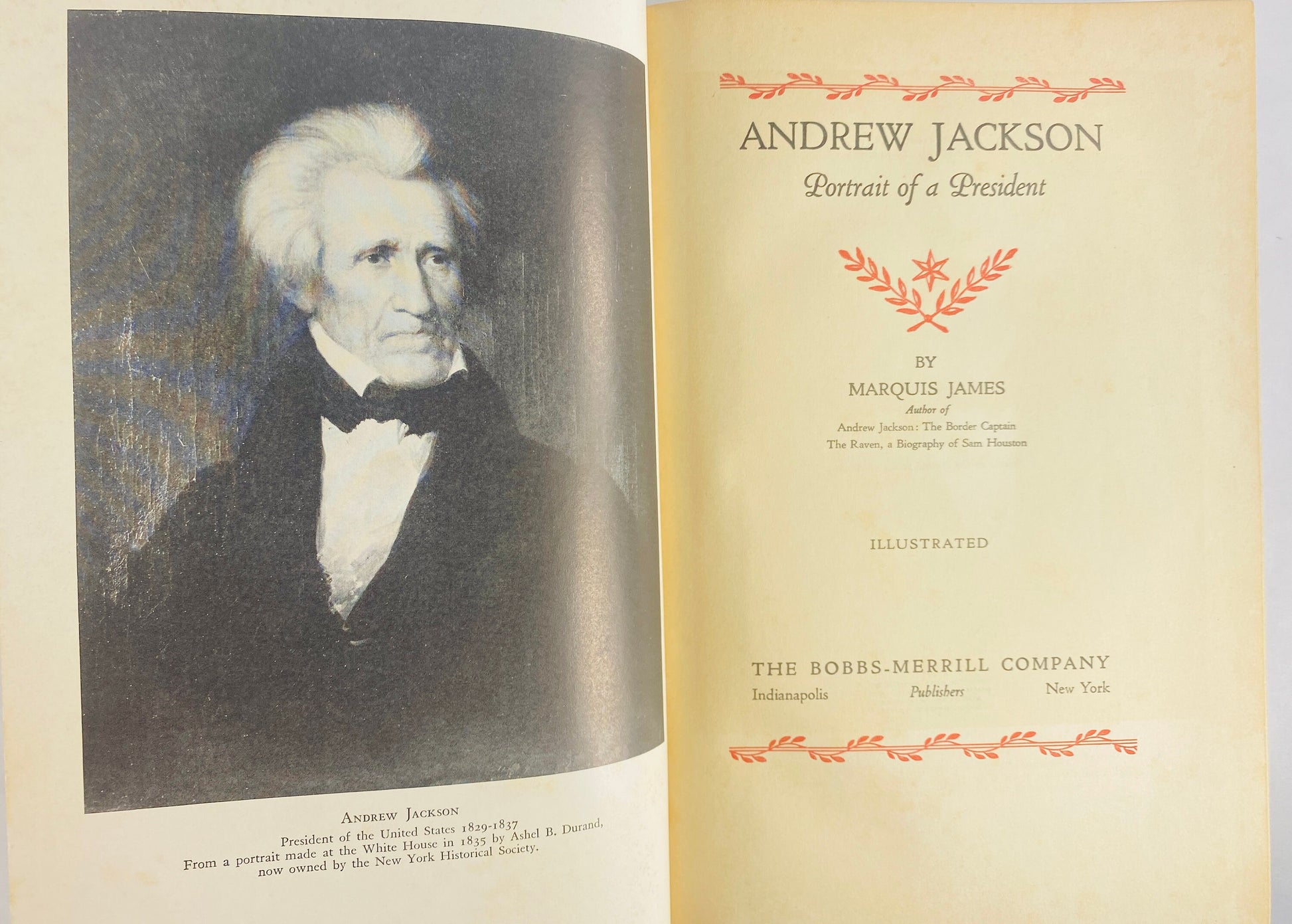Andrew Jackson Portrait of a President militiary history Patriot FIRST EDITION vintage book circa 1937 Marquis James biography of Red Eagle