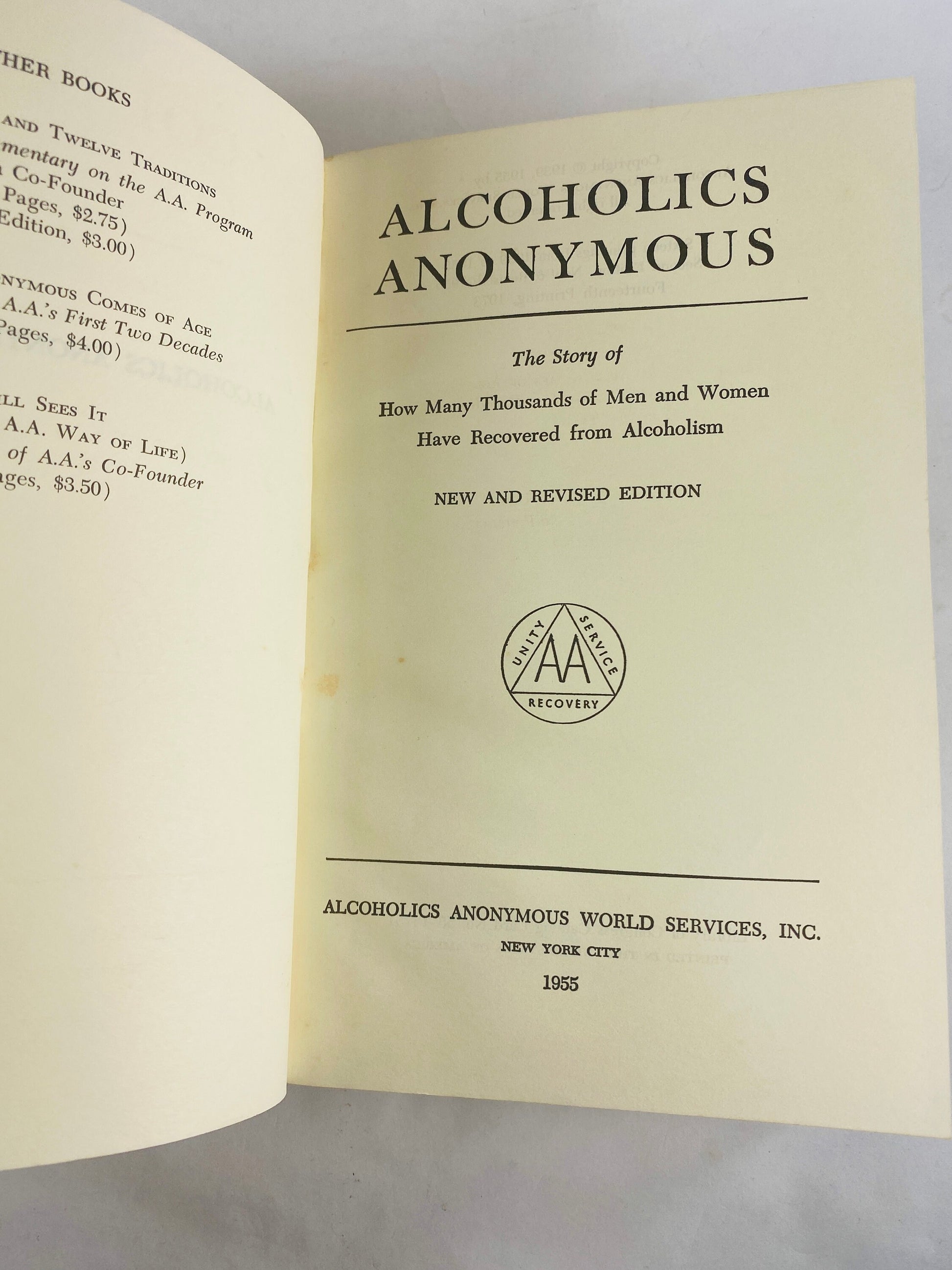 1973 Alcoholics Anonymous RARE Second Edition 14th printing vintage Big Book Recovery, Addiction, AA, Al-Anon, sobriety Collectible gift