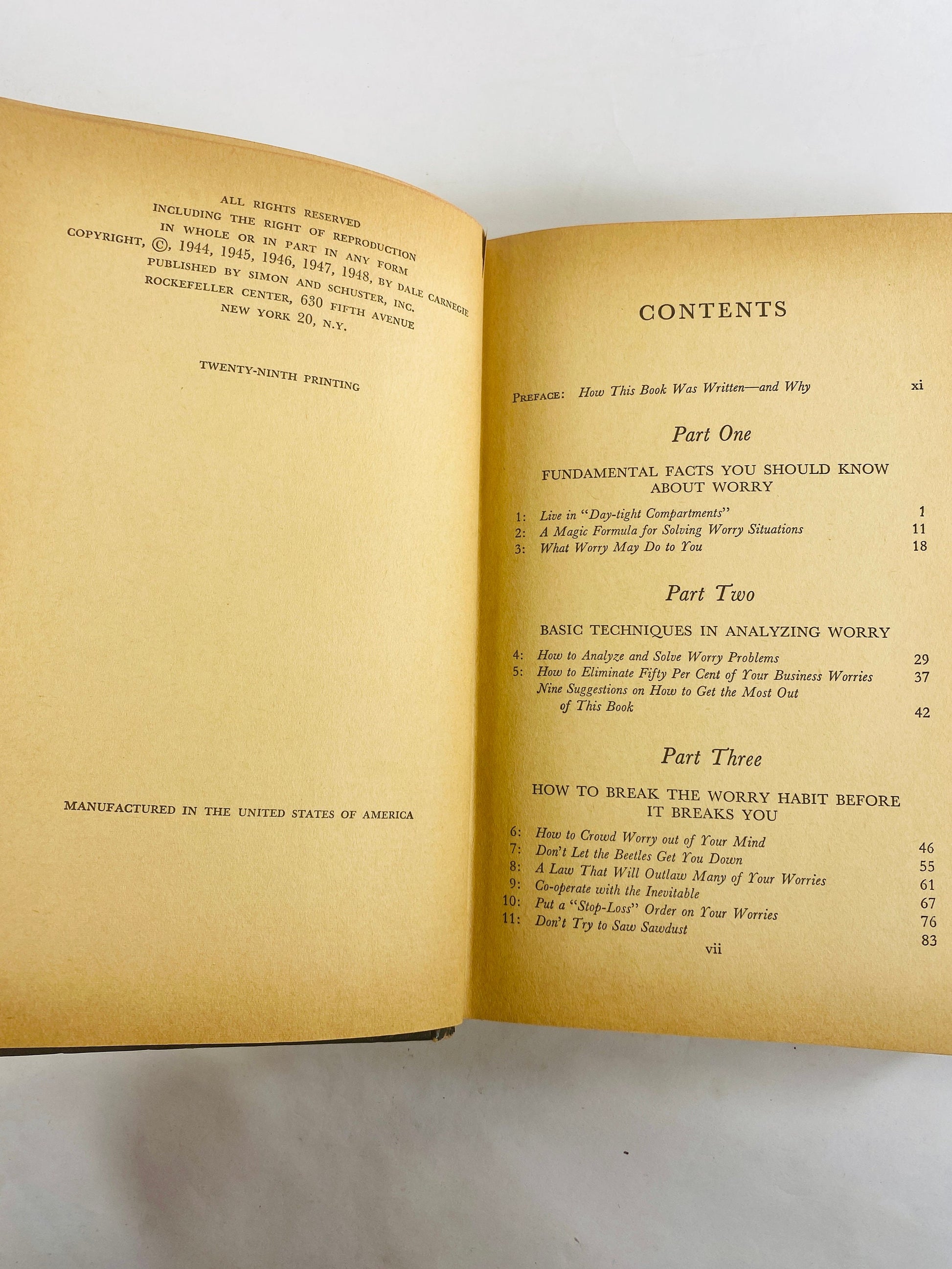 Dale Carnegie How to Stop Worrying and Start Living EARLY PRINTING vintage book circa 1948 Self-Help Mindfulness self care