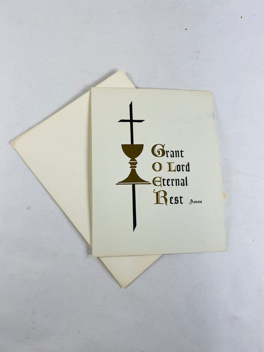1960 Catholic Vintage Mass bereavement unused card note Holy Sacrifice Grant O Lord Eternal Rest