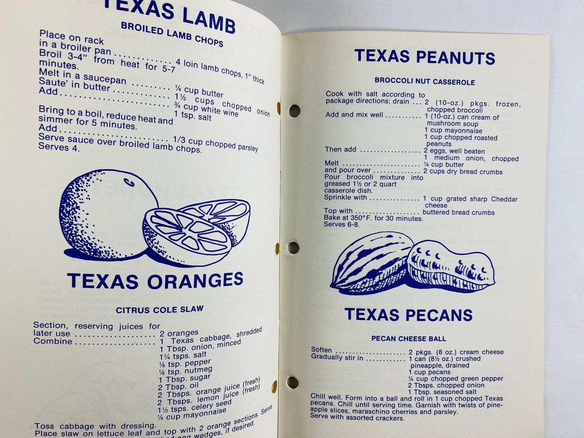 Texas Recipes & Agricultural Products vintage cookbook booklet Chuck Wagon Chili, Milk Punches, Date Bars, Pecan Cheese Ball, Spareribs