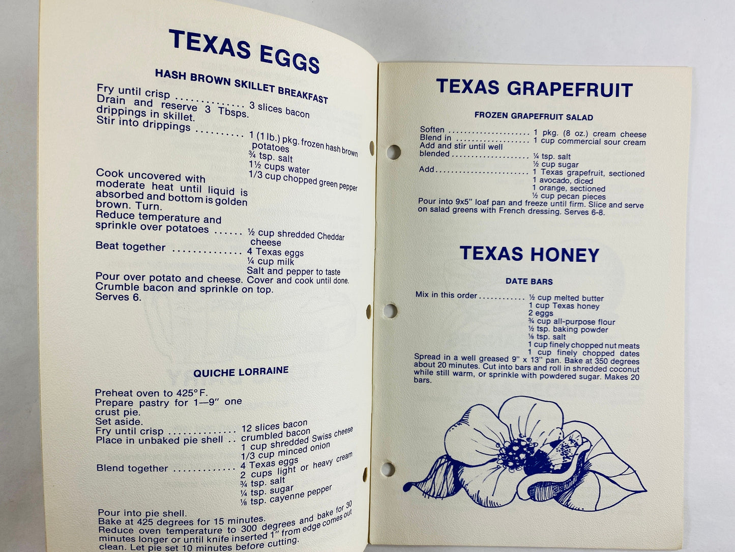Texas Recipes & Agricultural Products vintage cookbook booklet Chuck Wagon Chili, Milk Punches, Date Bars, Pecan Cheese Ball, Spareribs