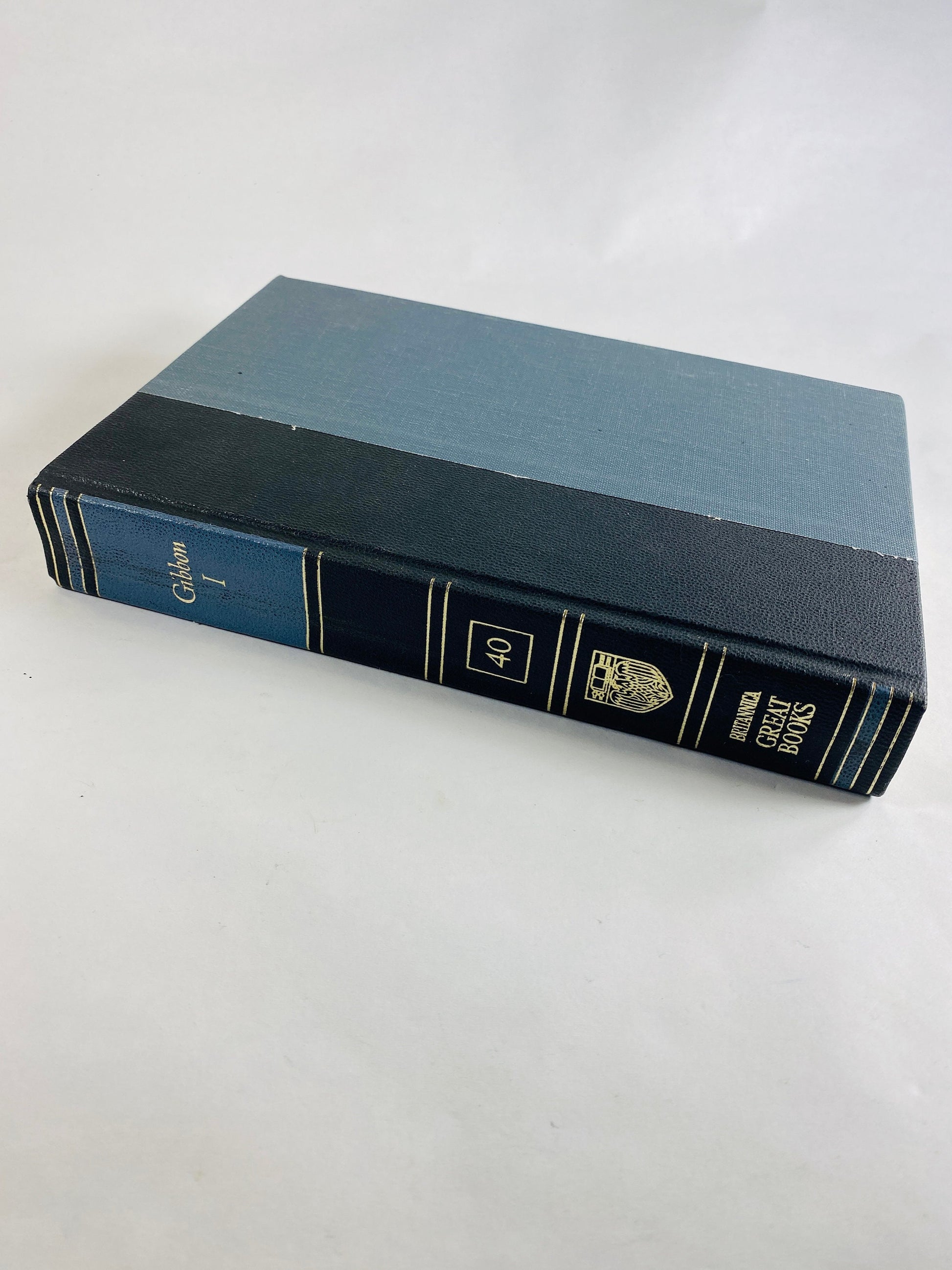 GORGEOUS vintage blue Tacitus Thucydides Herodotus Gibbon Britannica Great Books Staging bookshelf decor circa 1986