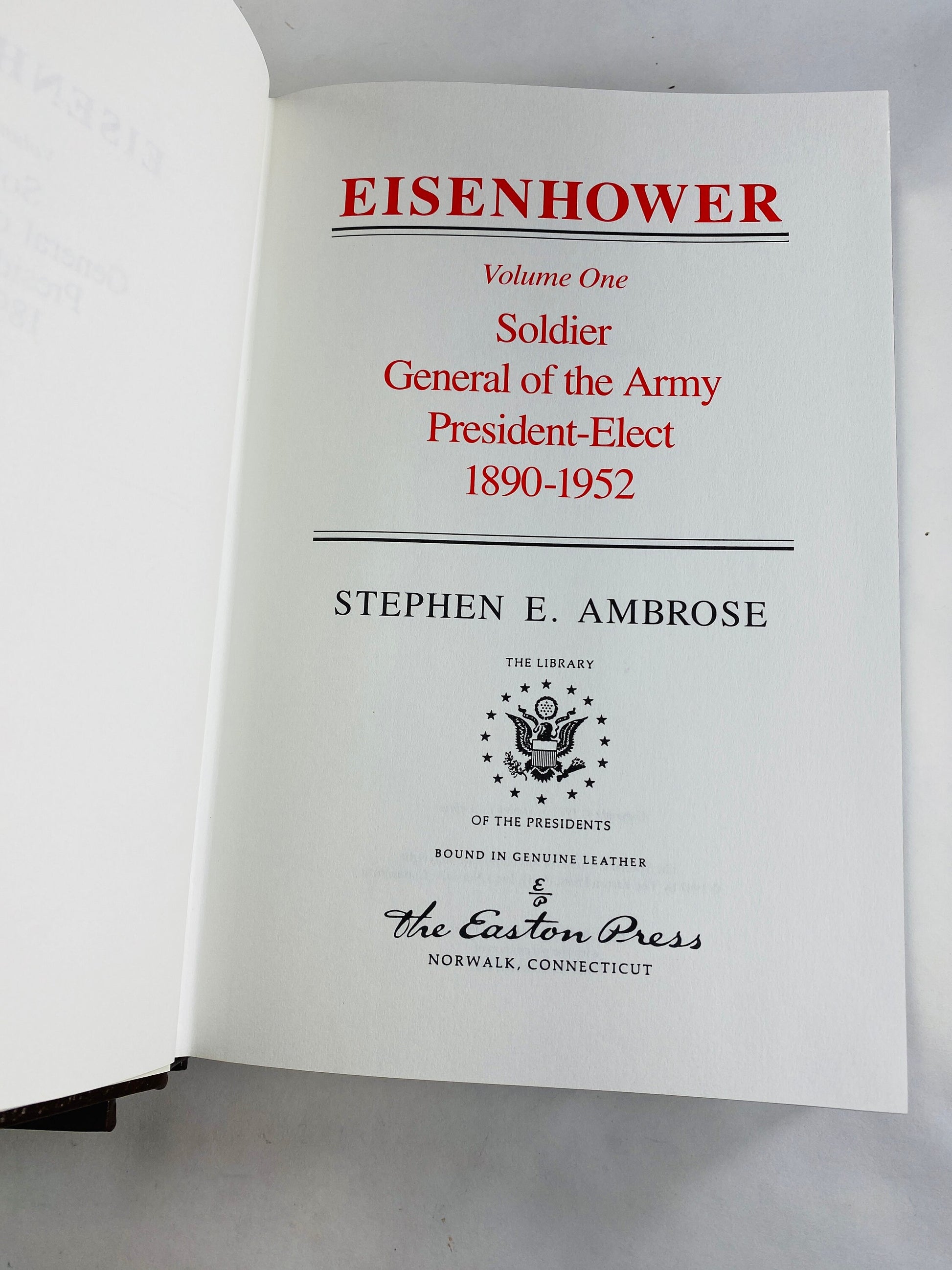Stephen Ambrose vintage Easton Press Eisenhower book set circa 1987 US President GORGEOUS brown leather, gold History Father's Day gift