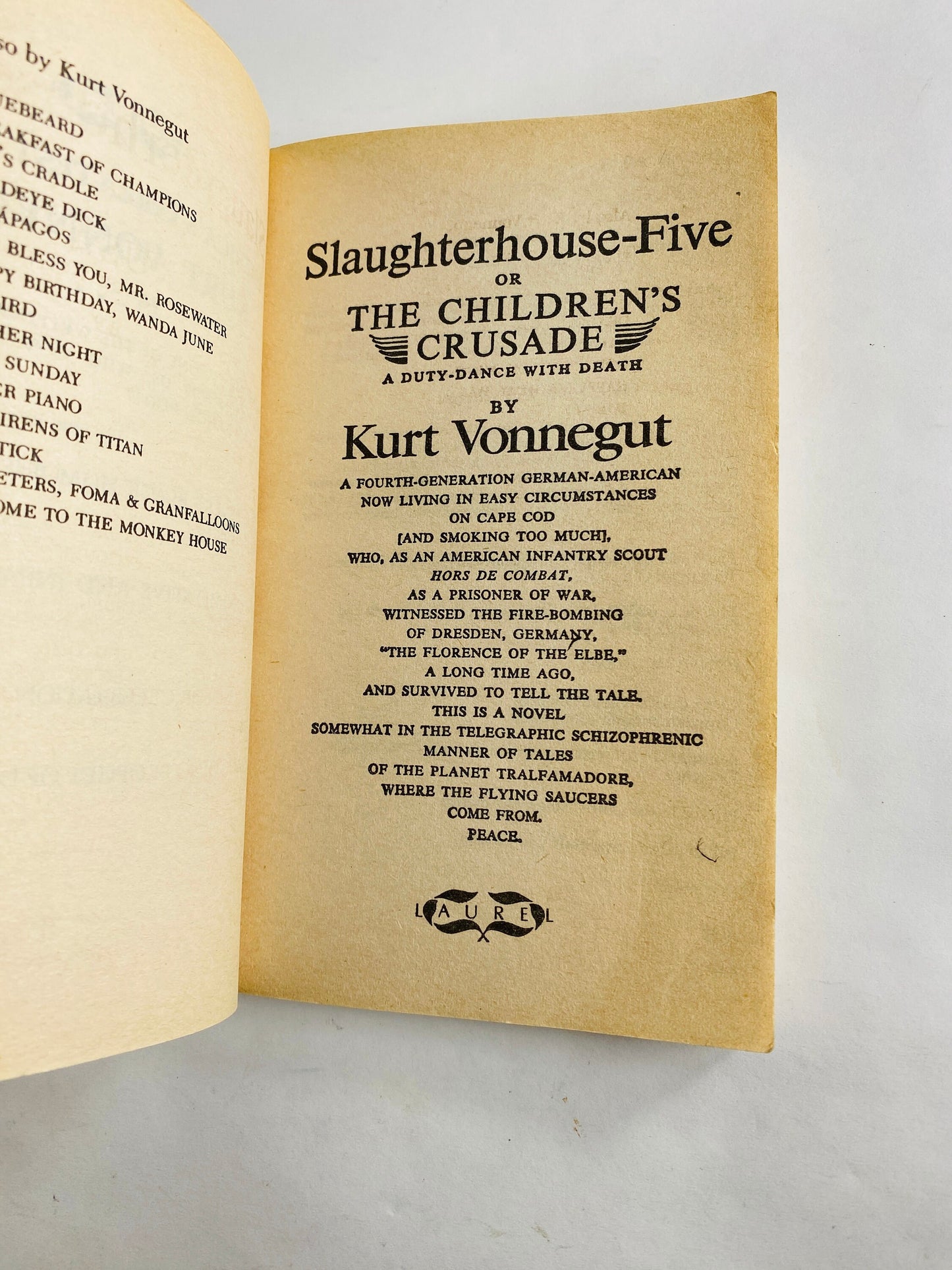 Kurt Vonnegut Slaughterhouse-Five vintage paperback book circa 1991 reminding us how to see the truth.