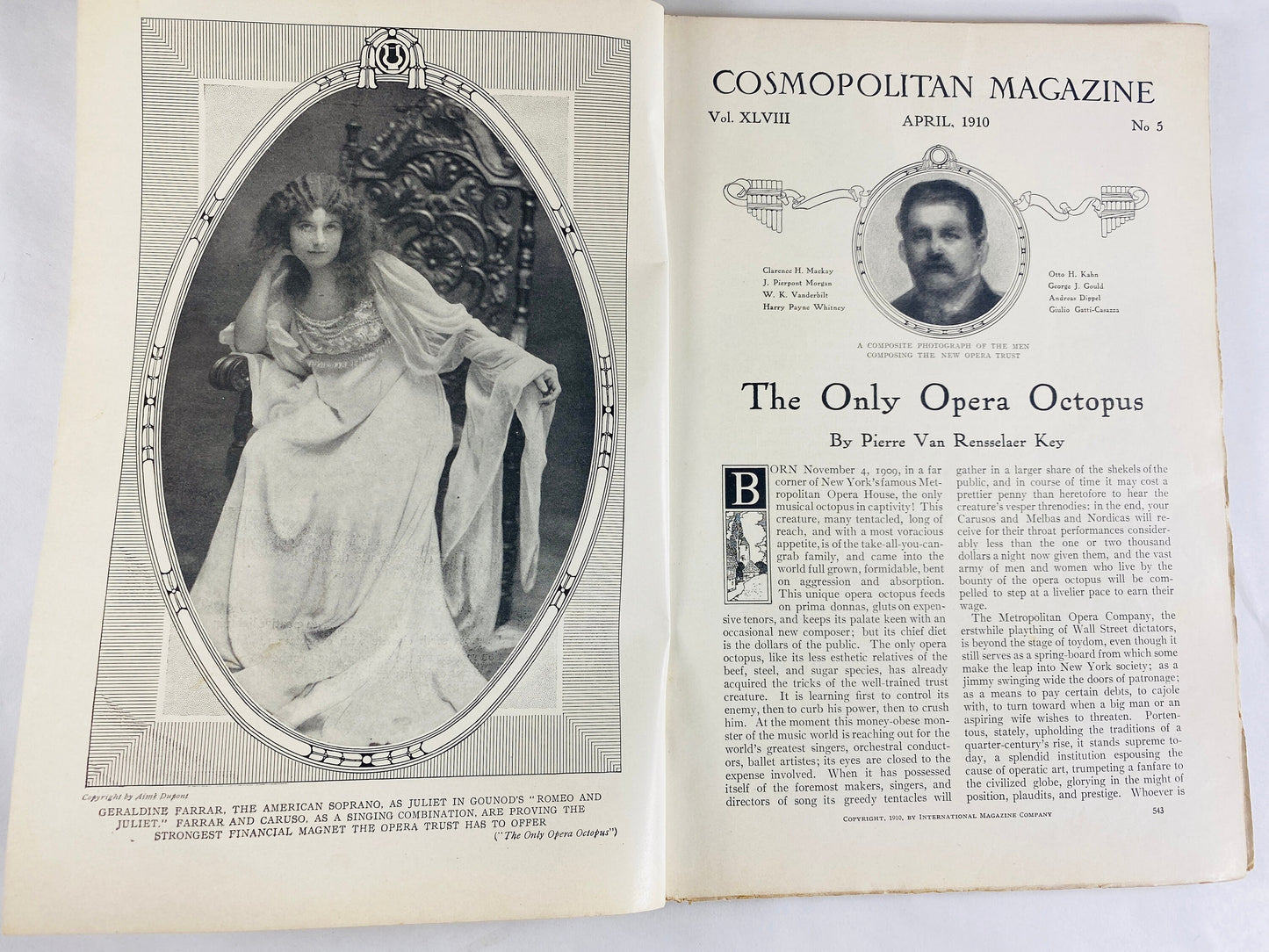 1910 vintage Cosmopolitan Magazine Vol 48 No 5 featuring Only Opera Octopus by Pierre Van Rensselaer Key, Imagination by Charles Ferguson