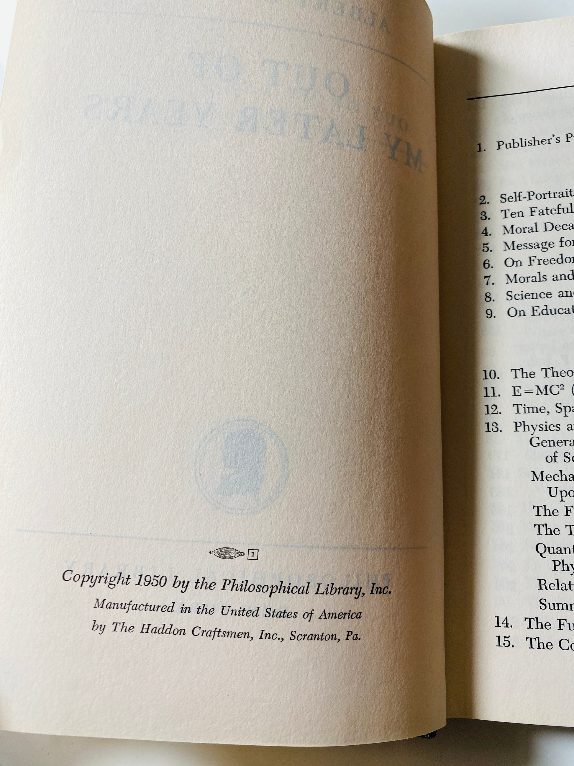 Out of My Later Years by Albert Einstein FIRST EDITION Vintage book circa 1950 Special and General Theory. Science mathematics gift