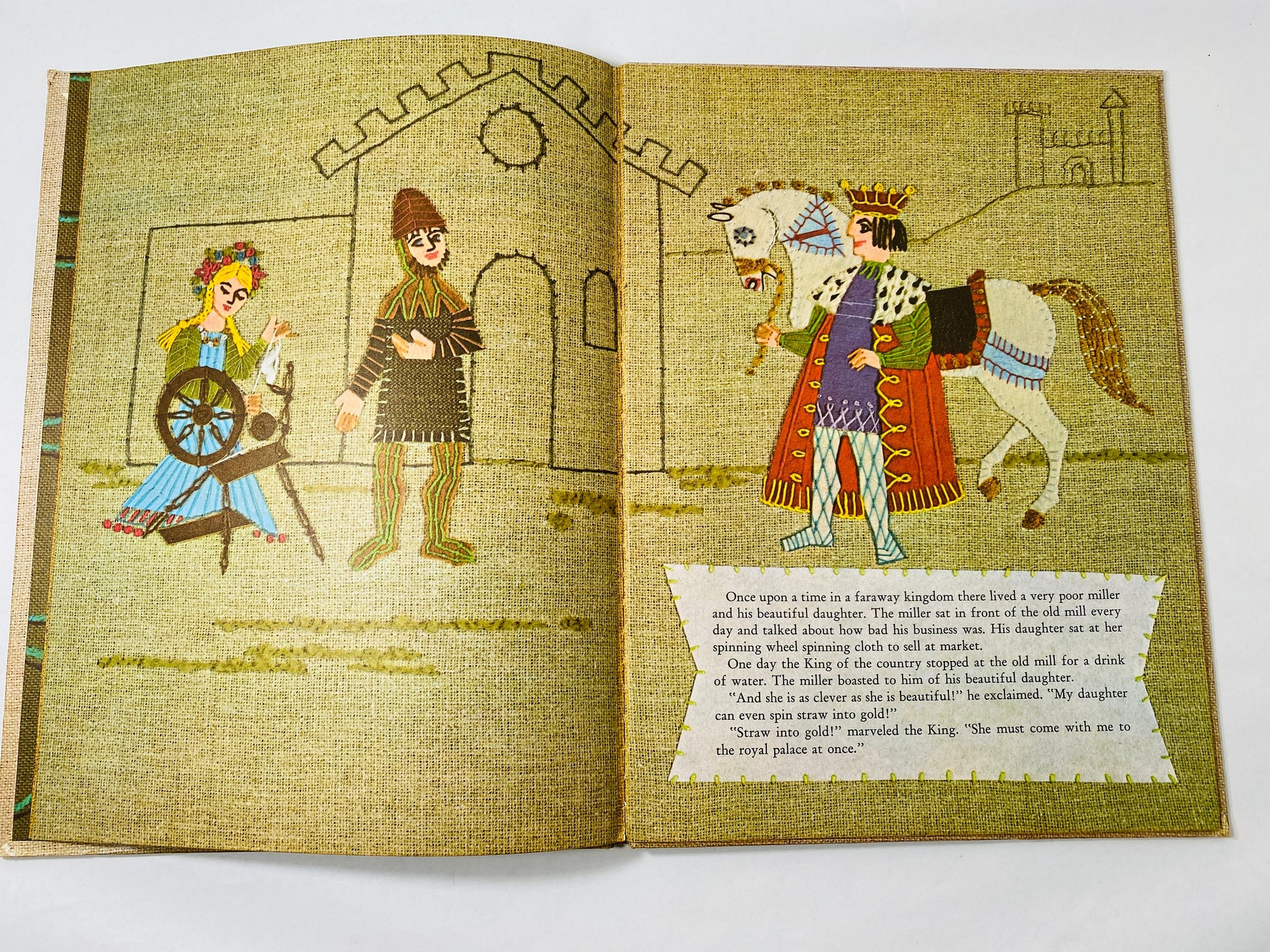 HUGE Rumplestiltskin FIRST Edition Vintage children's book circa 1968 Giant Whitman Book with stitchery by Virginia Tiffany