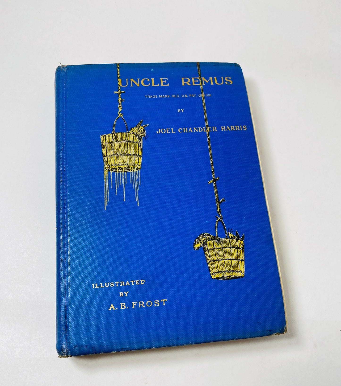 Uncle Remus Stories vintage book circa 1921 by Joel Chandler Harris Aesop's Fables Jean de La Fontaine. Blue bookshelf decor Poor Condition